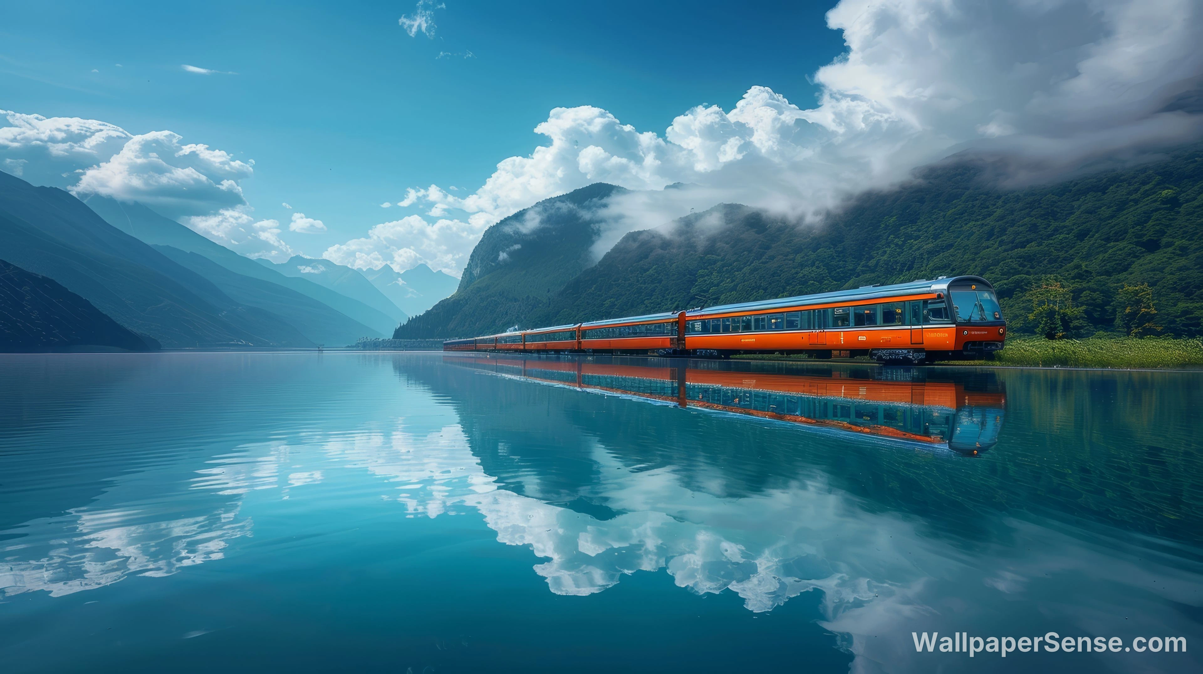 瑞士风光湖面列车 8K 桌面壁纸 - Premium wallpaper in 8000x4484 resolution