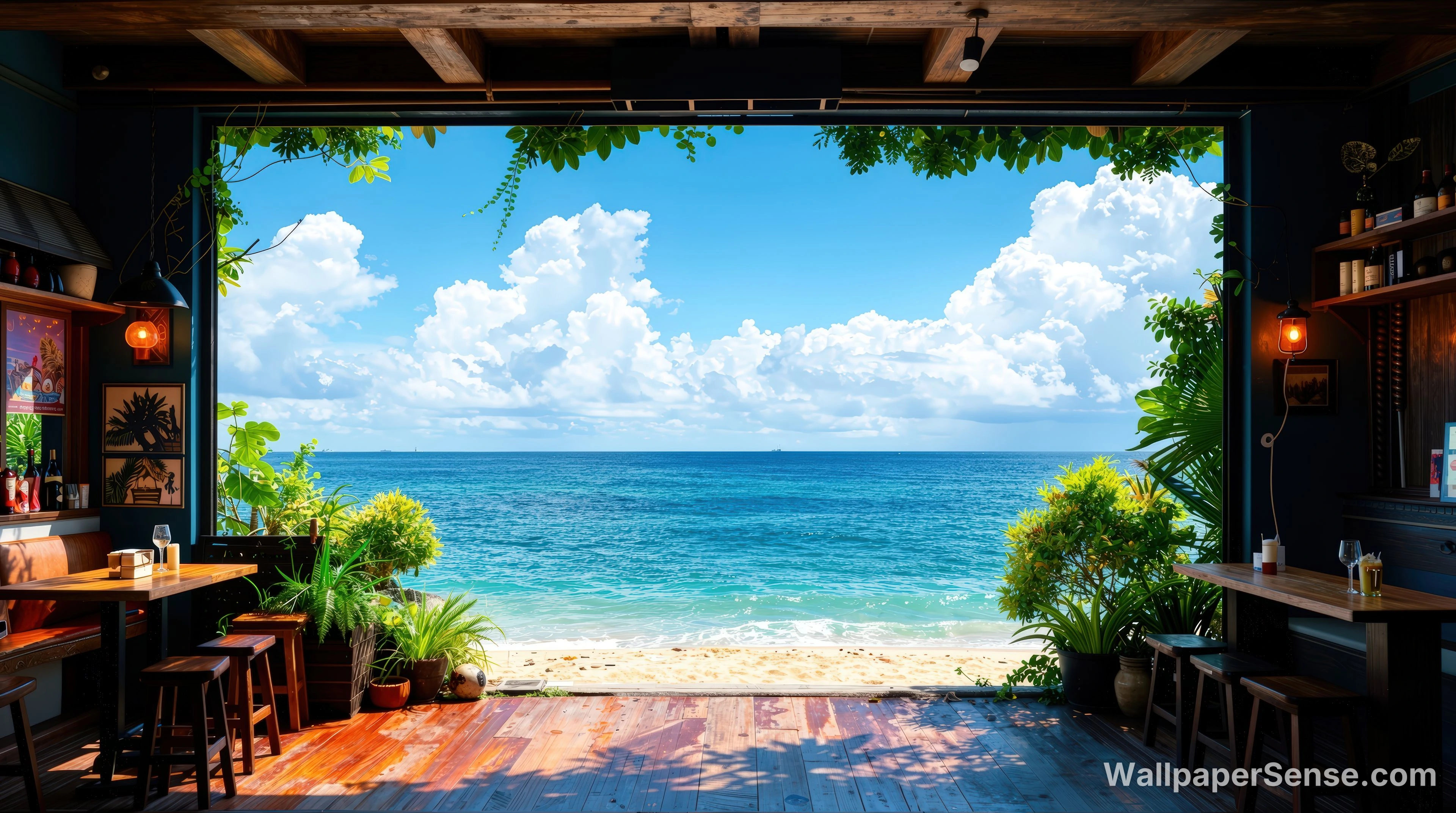 Anime Landschap 4K Desktop Wallpaper Pack - Tropische strandkoffiebar 4K bureaubladachtergrond