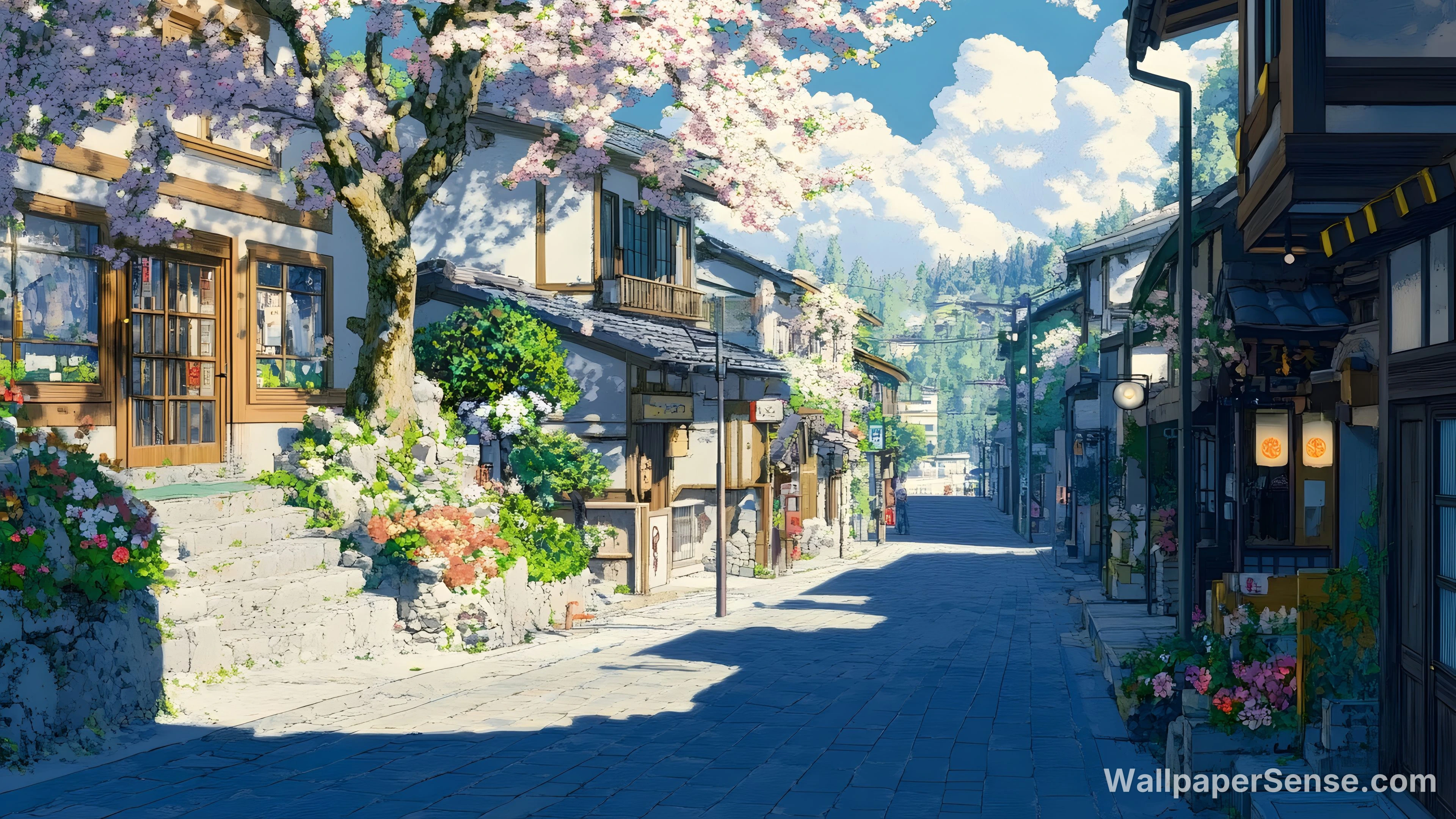 Japonská ulice s výhonky 8K Ultra HD stěnový papír