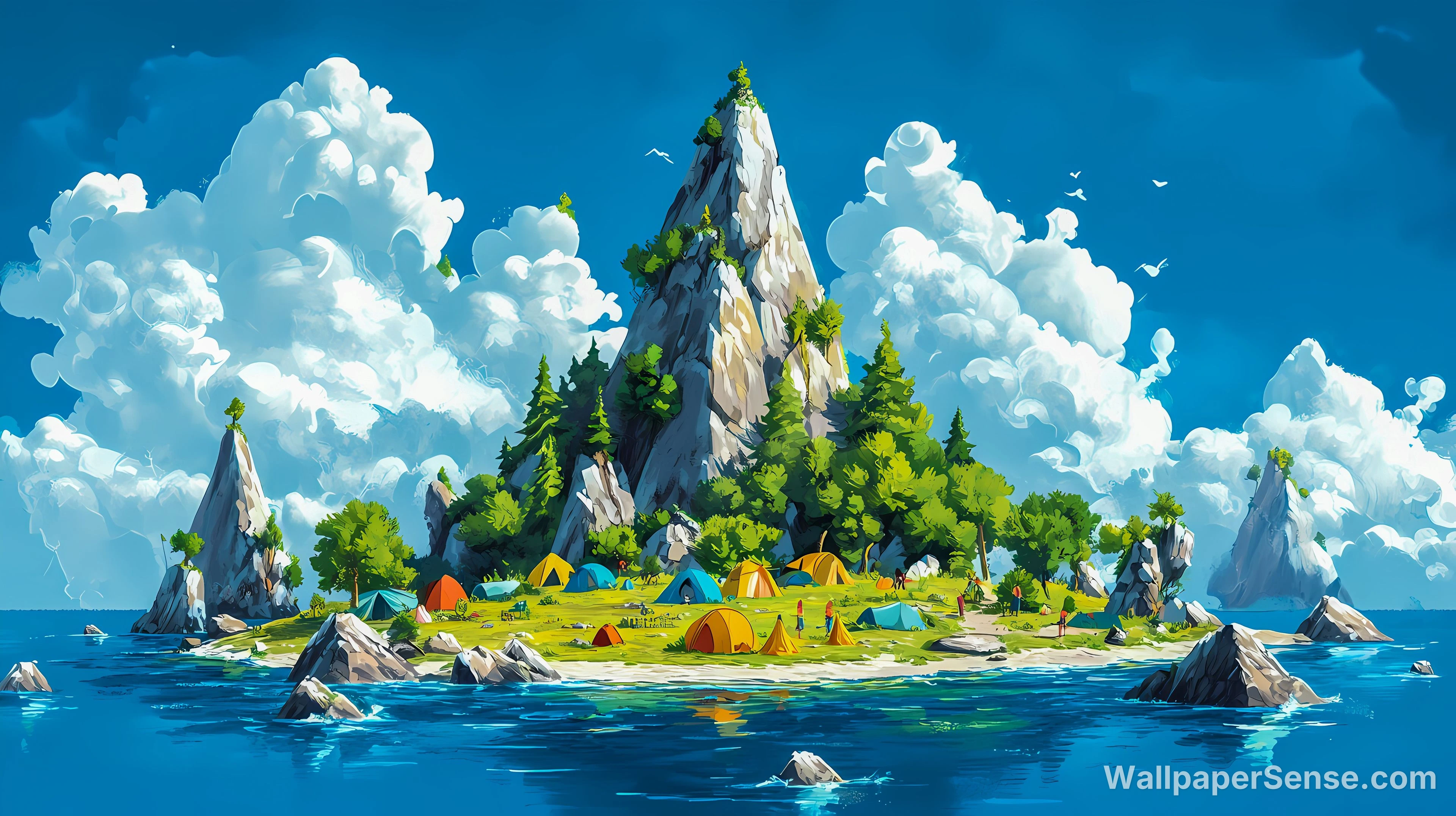 Saaristokeltainen leiriilyntä fantasiakarttakuva 4K 8K Ultra HD -kokoelma - Fantasy Island - retkikeltainen 4K-taulukkoväli
