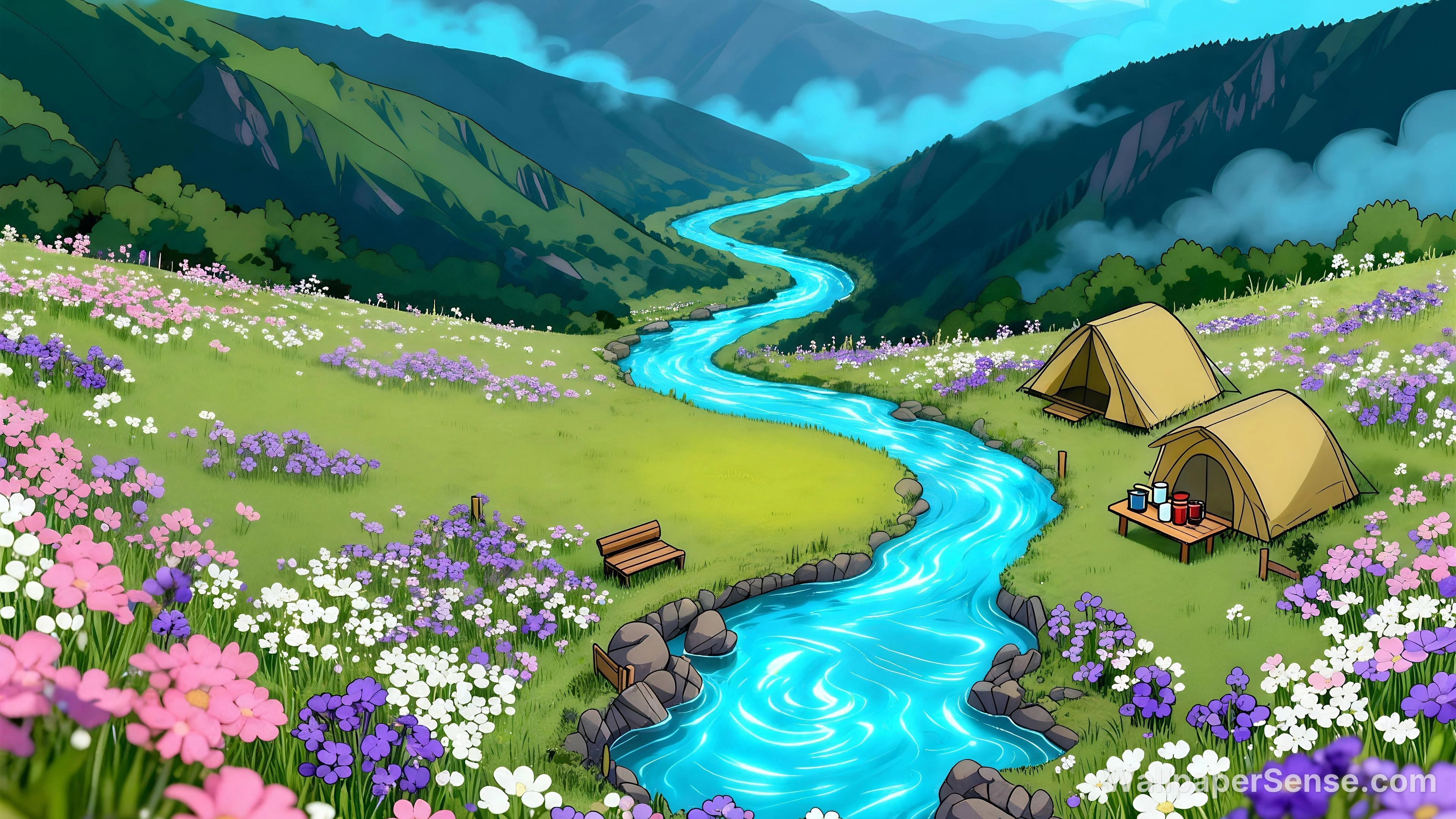 Cartoon Valley Stream 8K Desktop Wallpaper