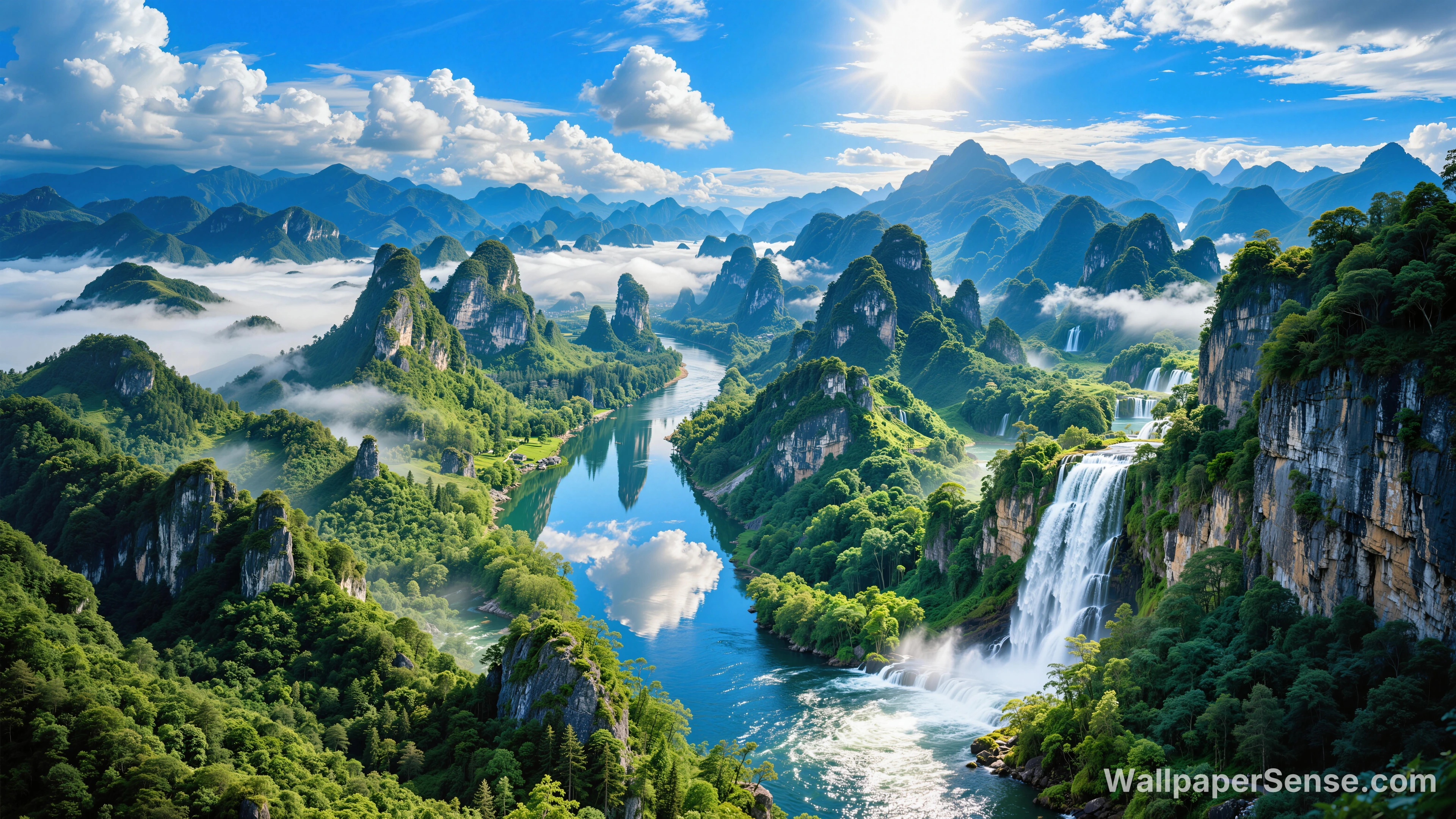 Chinese-Style Mountain Valley Landscape 8K Wallpaper