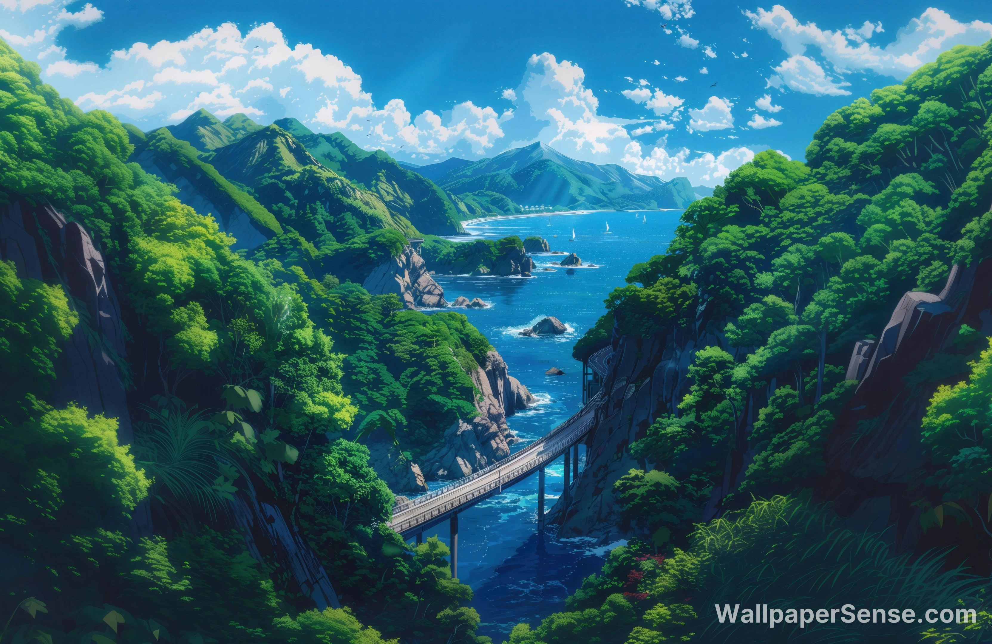 Japanese Coastal Valley 8K Ultra HD Desktop Wallpaper
