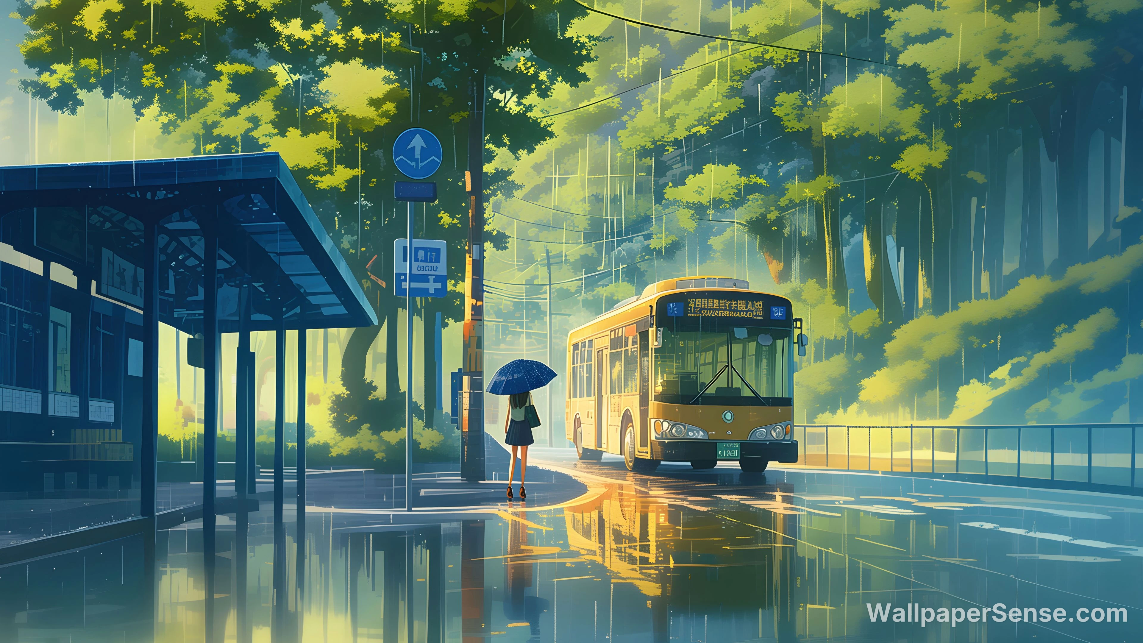 Anime Regenbusstation 8K Ultra HD Desktop Wallpaper