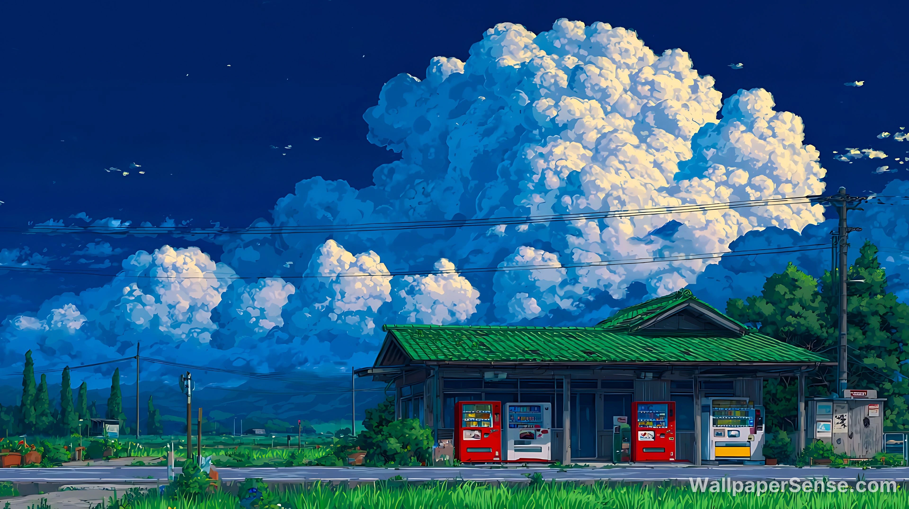 Japonská venkovská anime 4K 8K ultra HD sbírka pozadí - Japonský anime styl vesnické nádraží 4K stolní pozadí