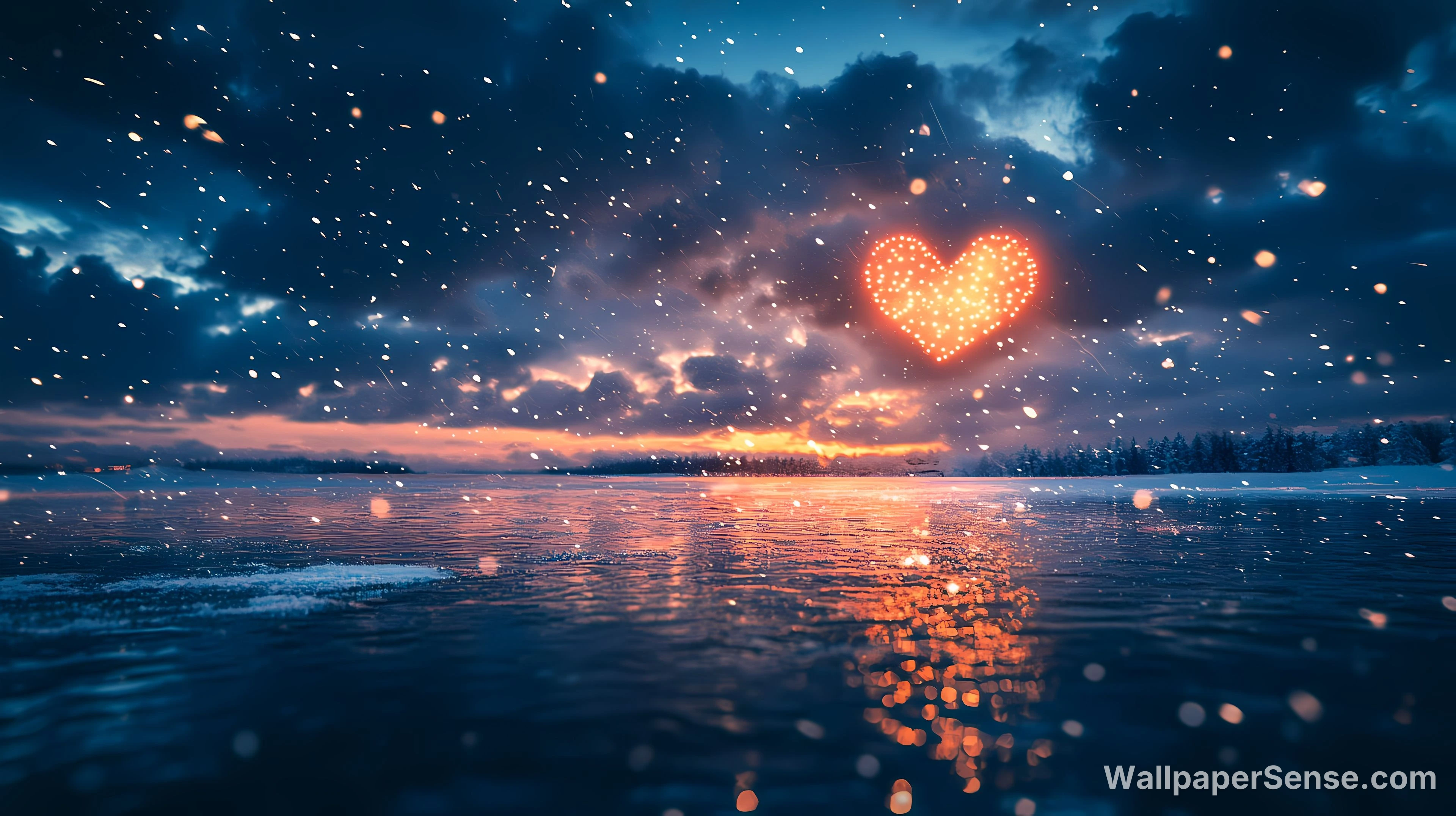 Romantic Night Sky and Winter Heart 4K 8K Ultra HD Wallpaper Collection - Romantic Night Sky Heart 4K Desktop Wallpaper