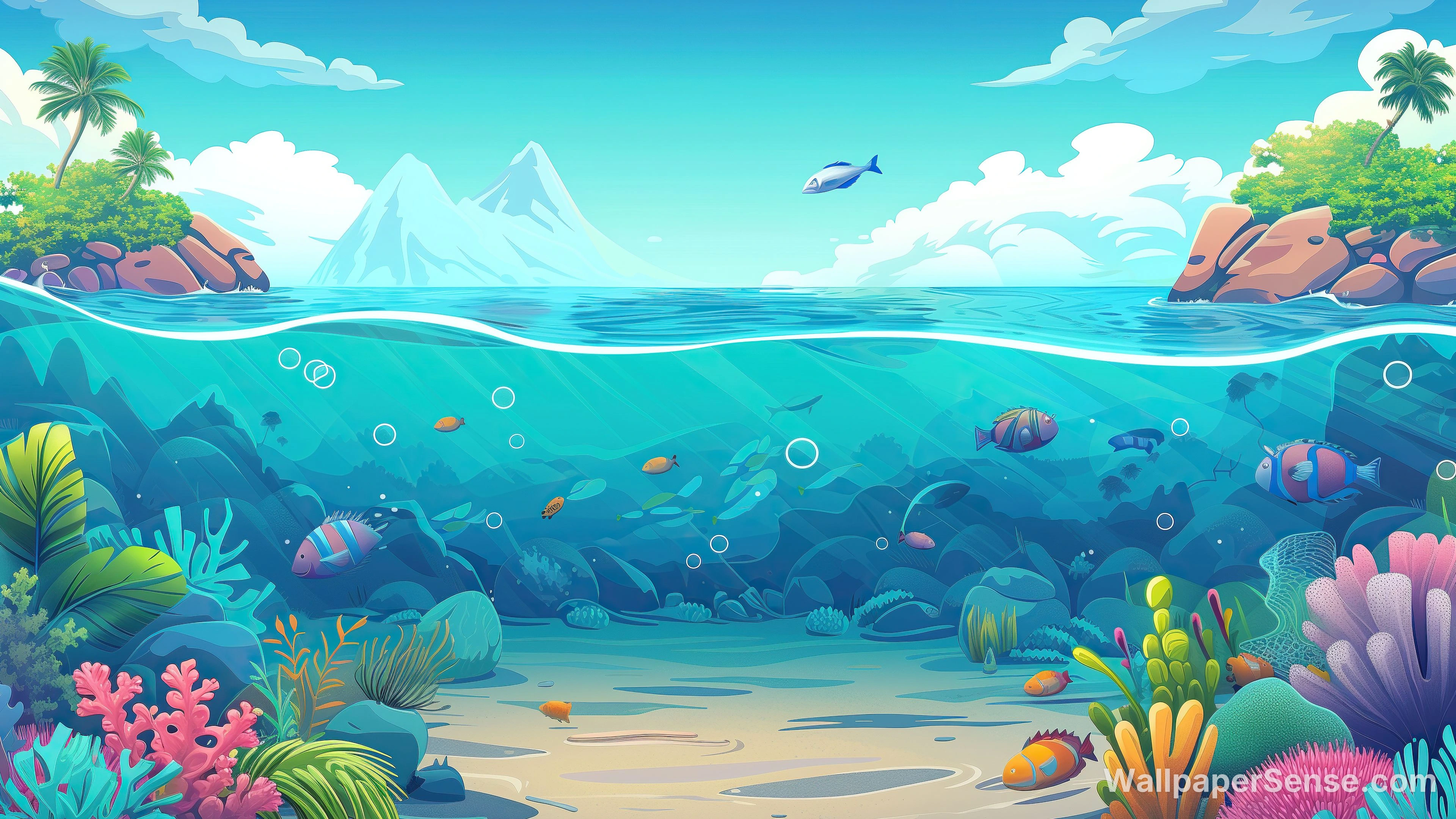 海洋水下场景 8K 超高清壁纸合集 - 卡通海洋珊瑚礁 8K 超高清桌面壁纸