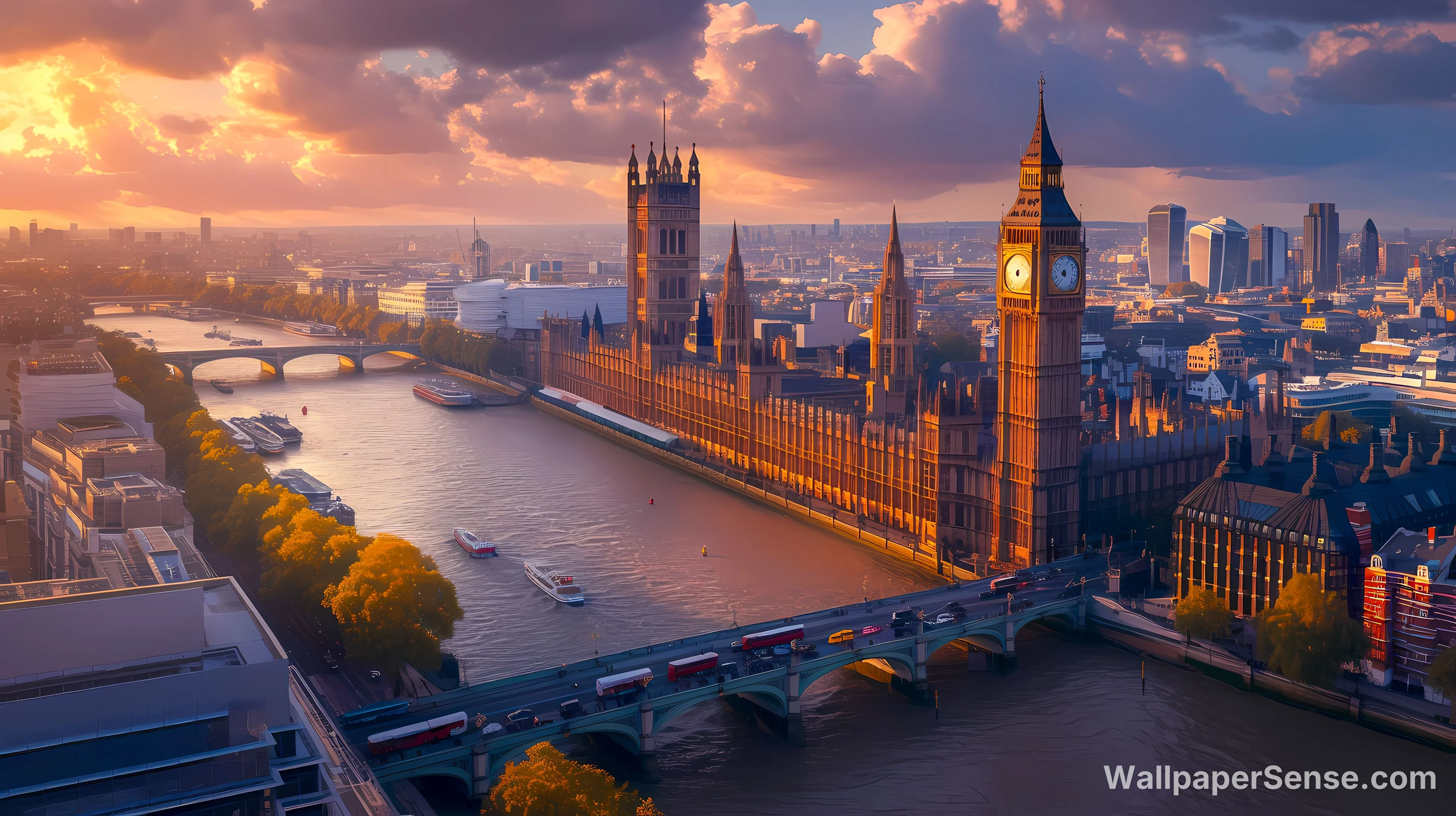 Paisagem do Pôr do Sol em Londres 4K Wallpaper para Desktop - Free wallpaper in 5824x3264 resolution