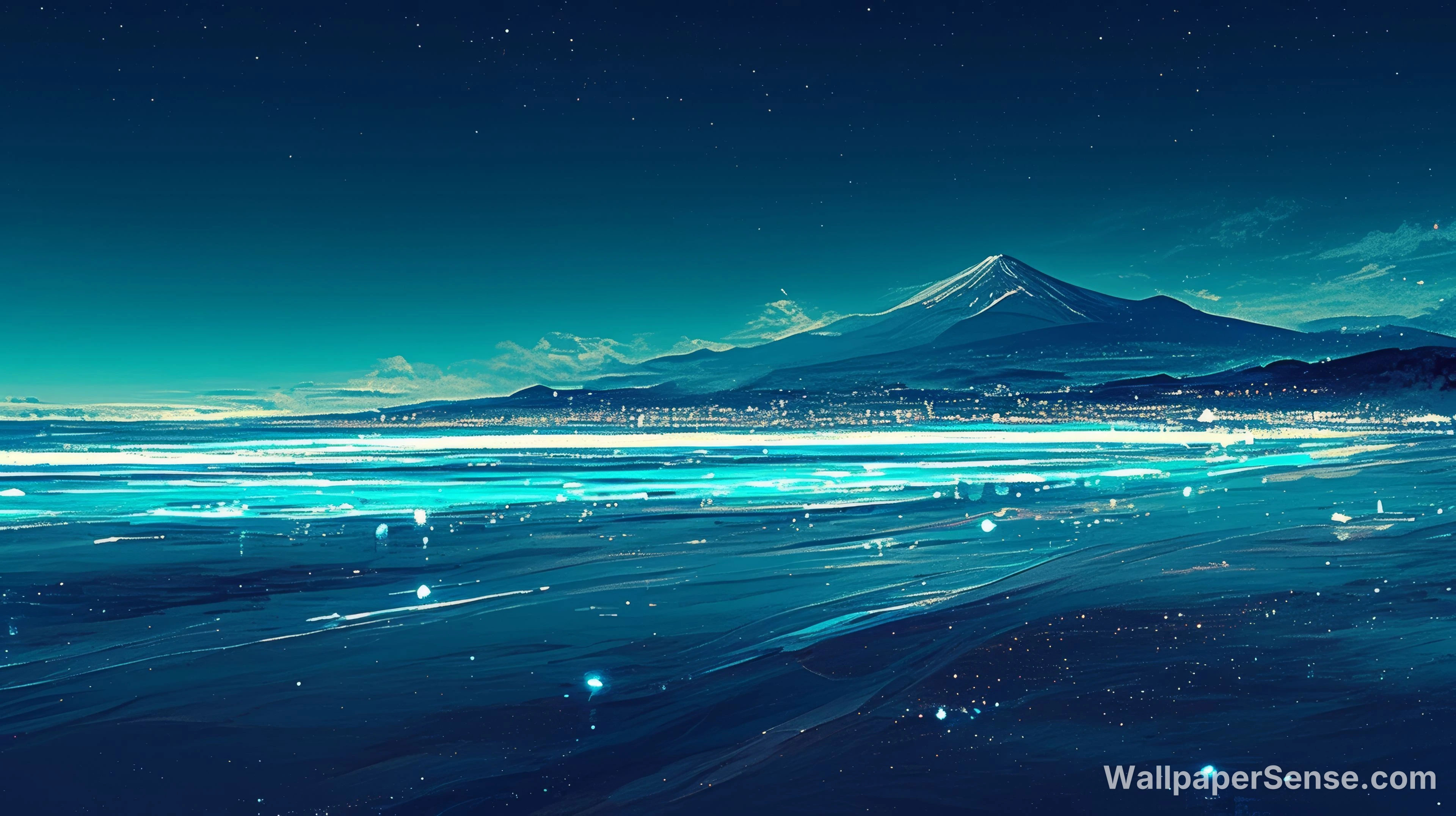 Japonský Mount Fuji noční obloha 8K Ultra HD stěnová tapeta