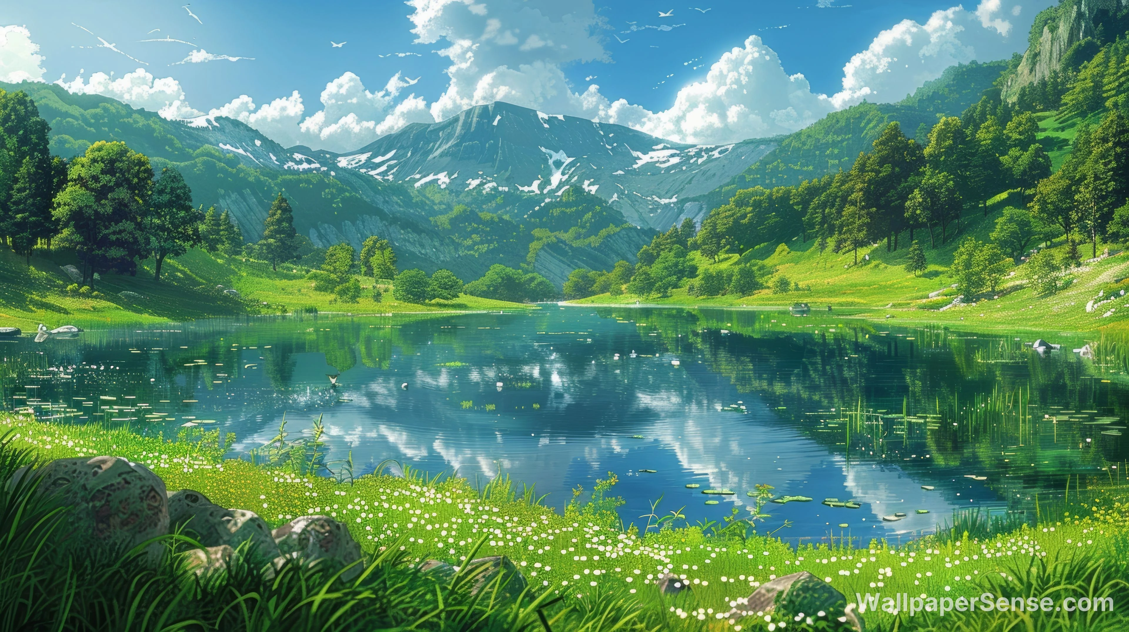 Oriental Art en Japanse Anime Meerbergen 8K Ultra HD Wallpaperverzameling - Anime-stijl bergmeer 8K ultra HD bureaublad achtergrond