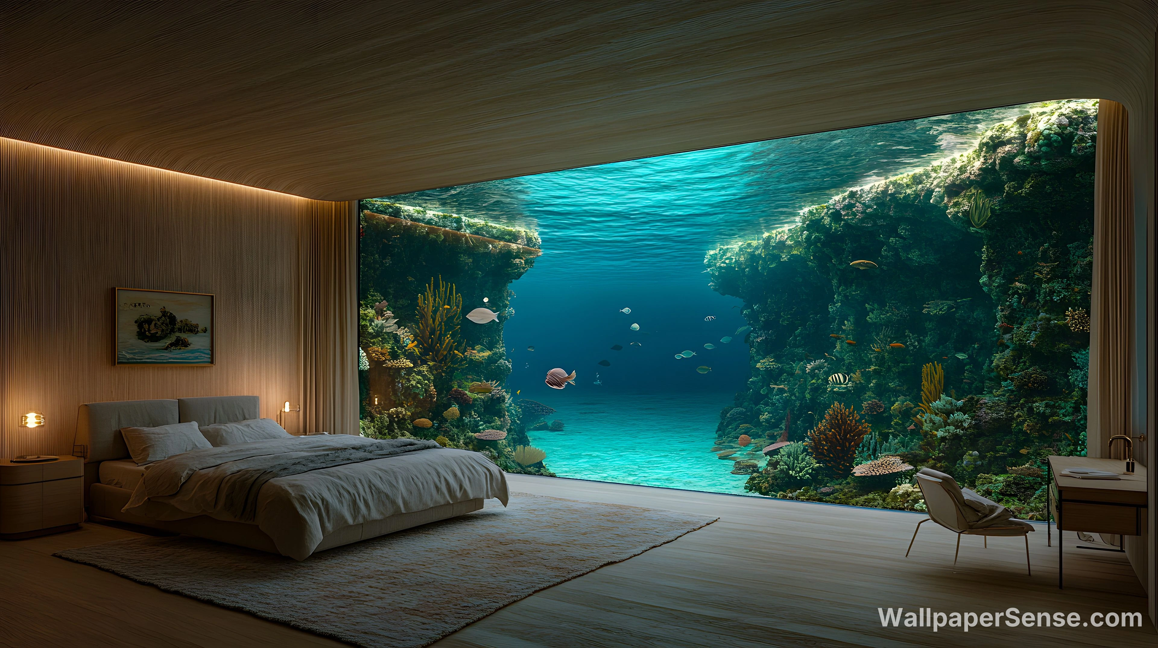 Unterwasser-Ozean-Schlafzimmer 4K Desktop-Hintergrund
