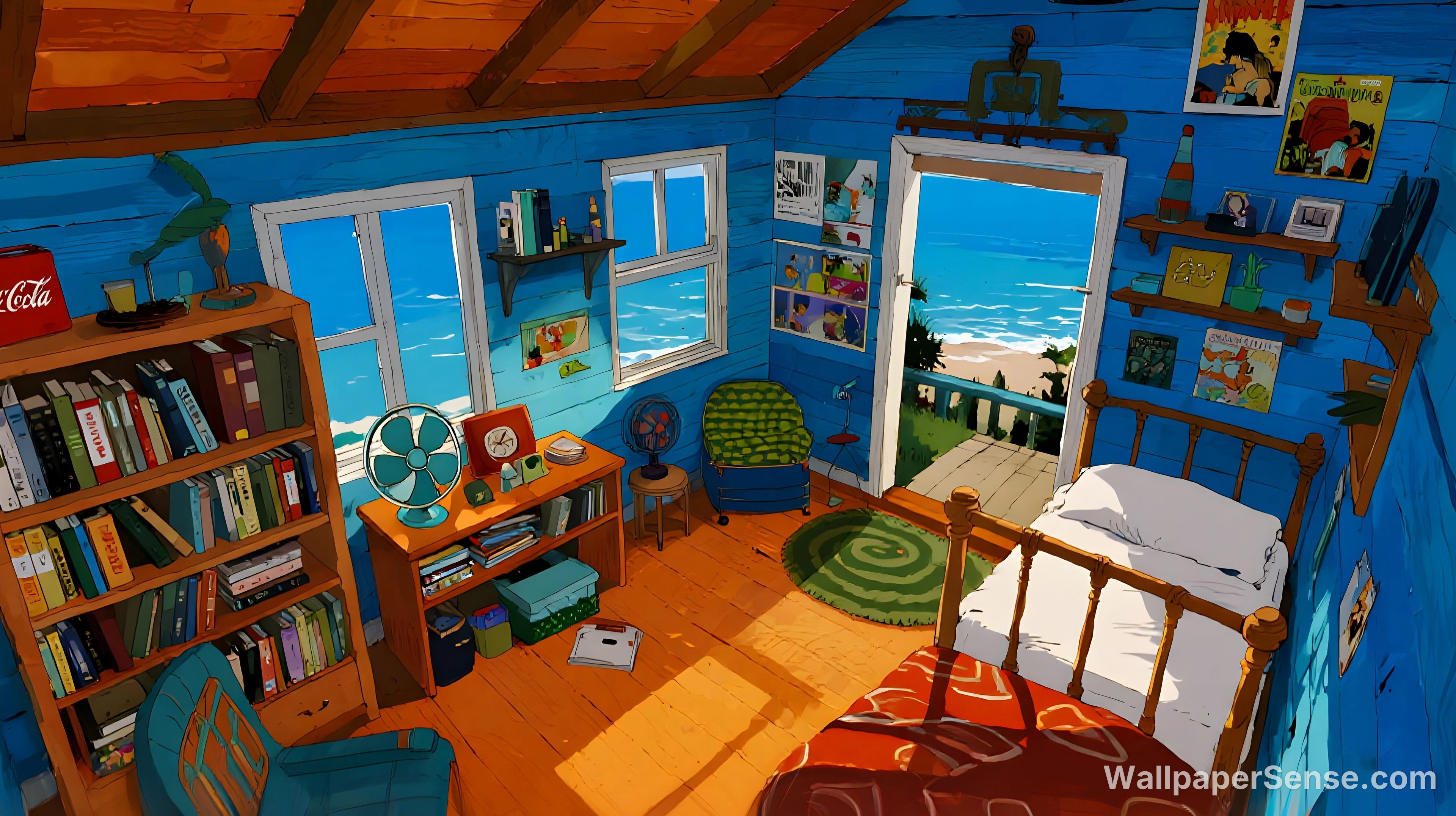 日式海滩小屋内饰 4K 桌面壁纸