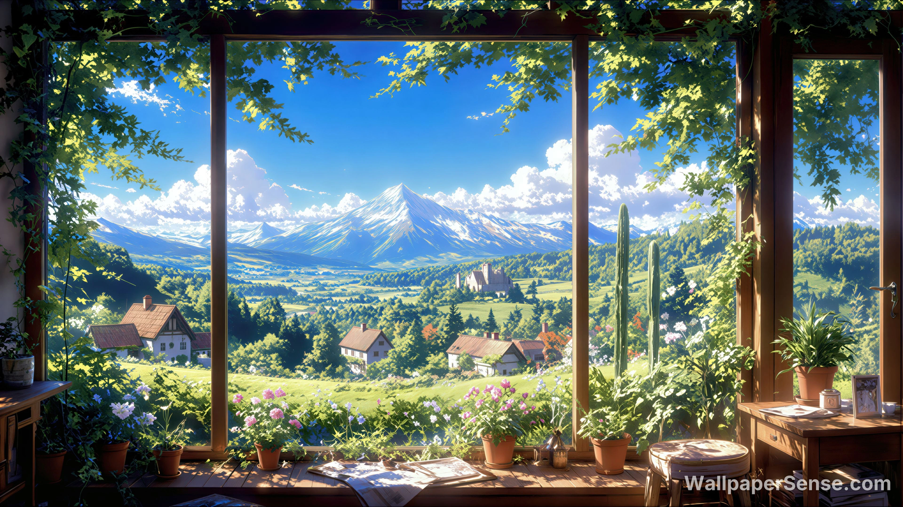 Japonská alpská vesnice 8K ultra HD stěnový papír