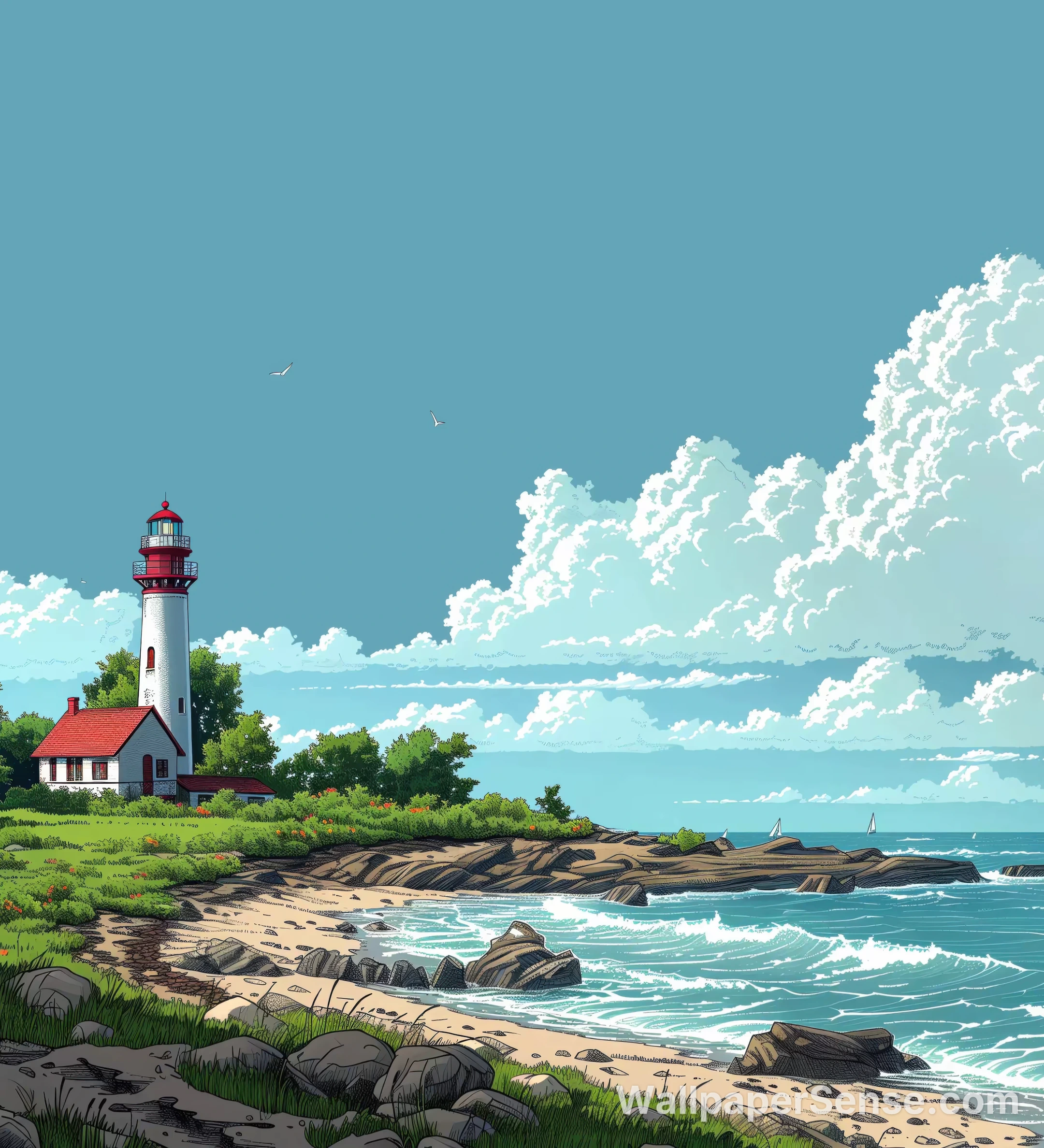 Anime-Kuestenstrand 4K Handy-Hintergrund