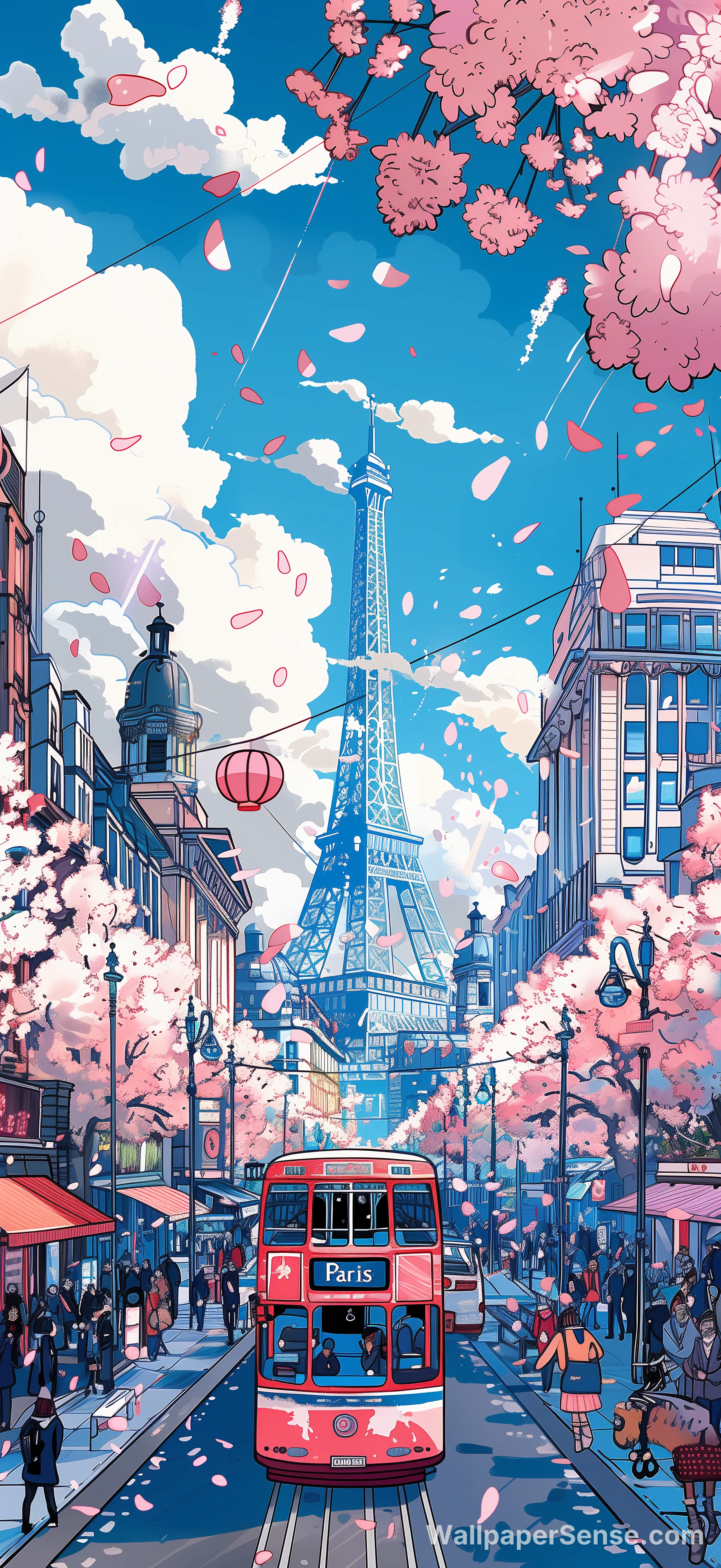 Japanese Anime Paris Cherry Blossoms 8K Desktop Wallpaper
