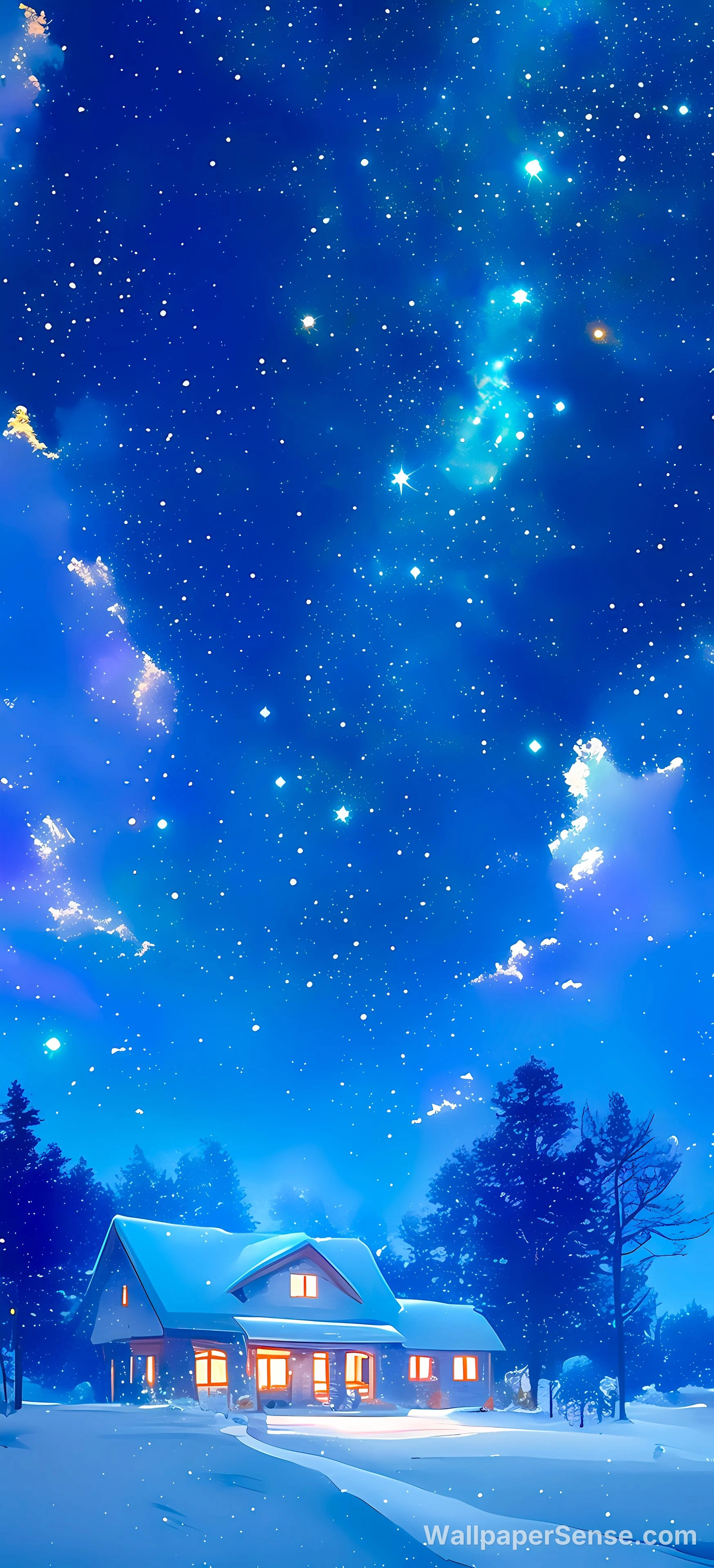 冬夜星空小木屋 8K超高清手机壁纸