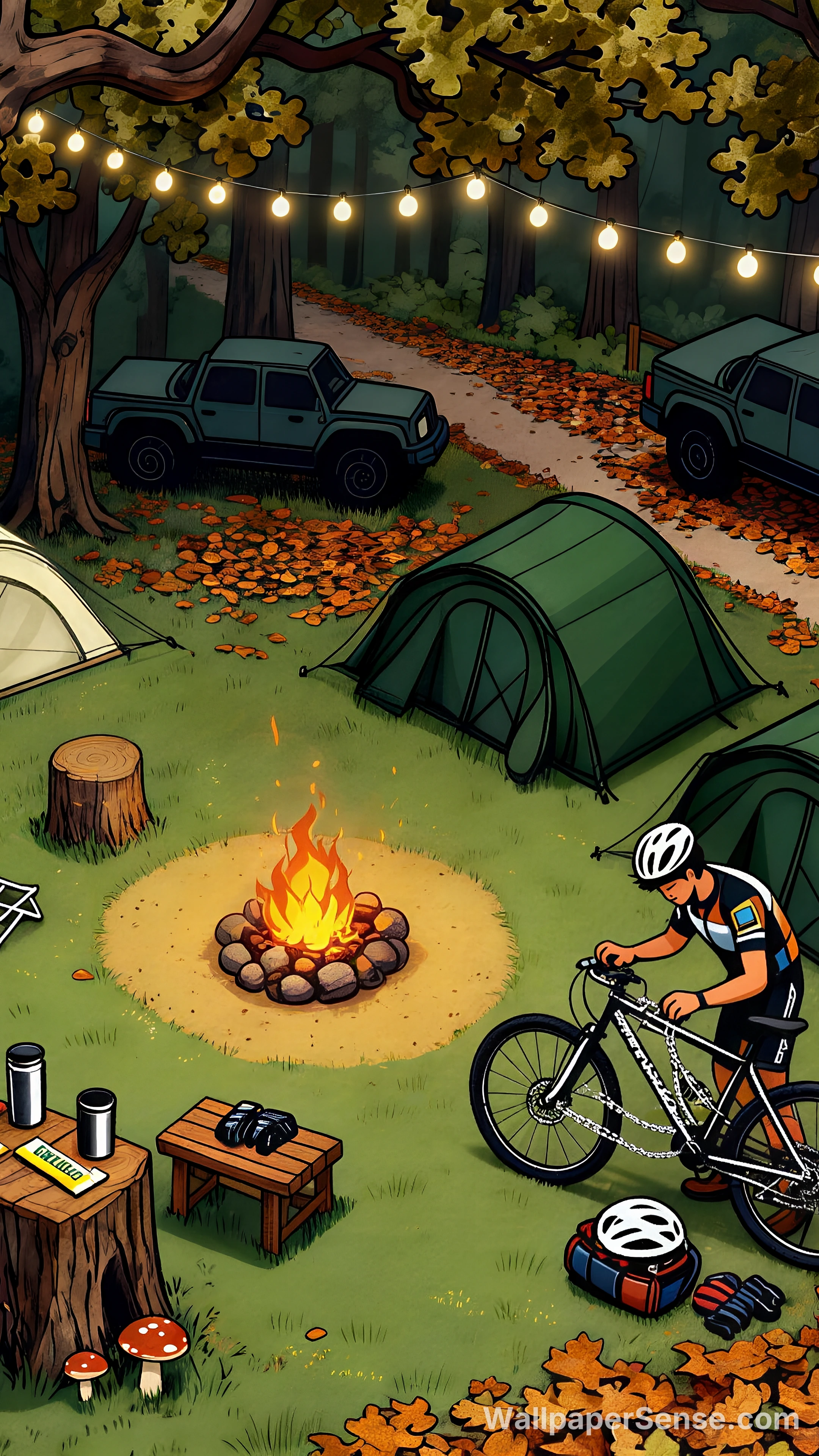 Cartoon Camping Bonfire 4K Desktop Wallpaper
