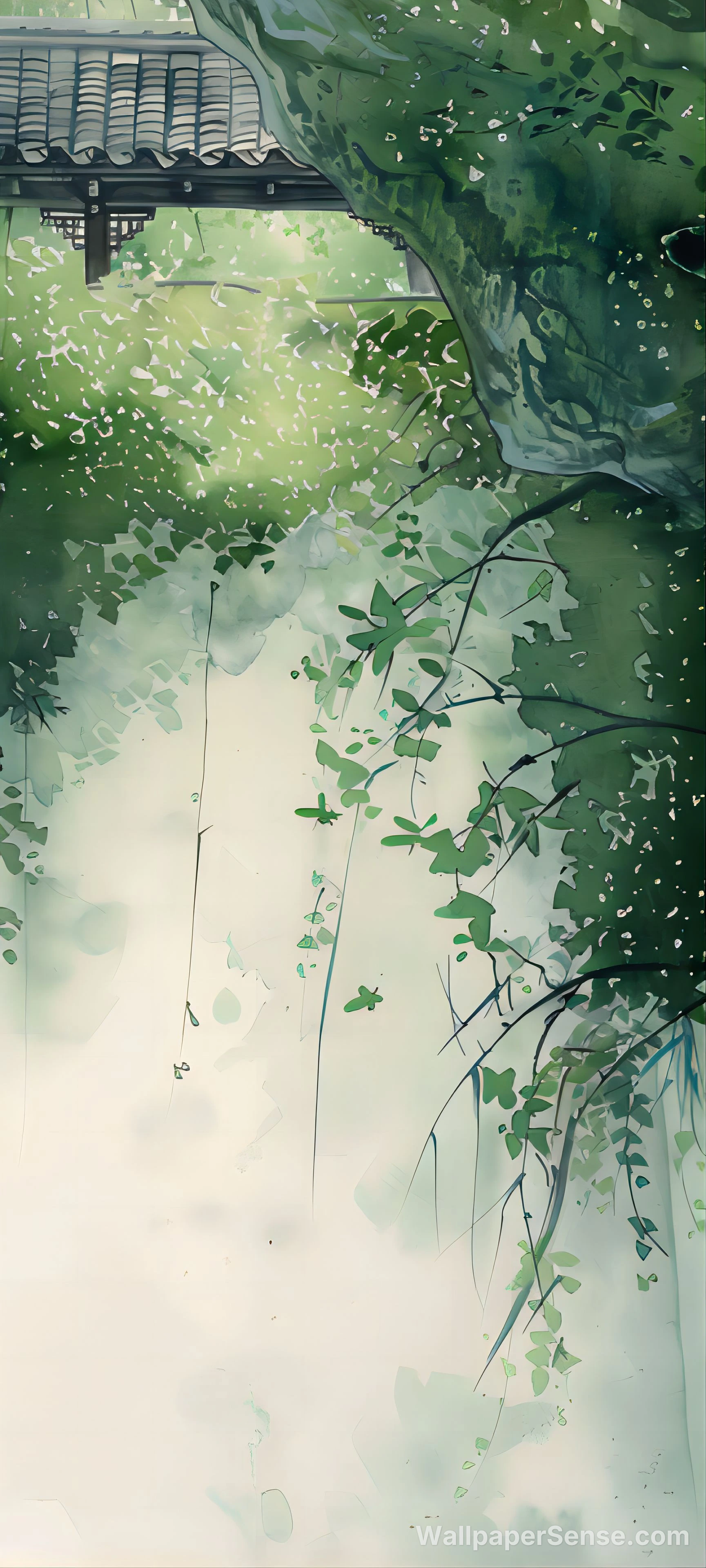 Chinese-Style Courtyard with Green Plants 8K Desktop Wallpaper
