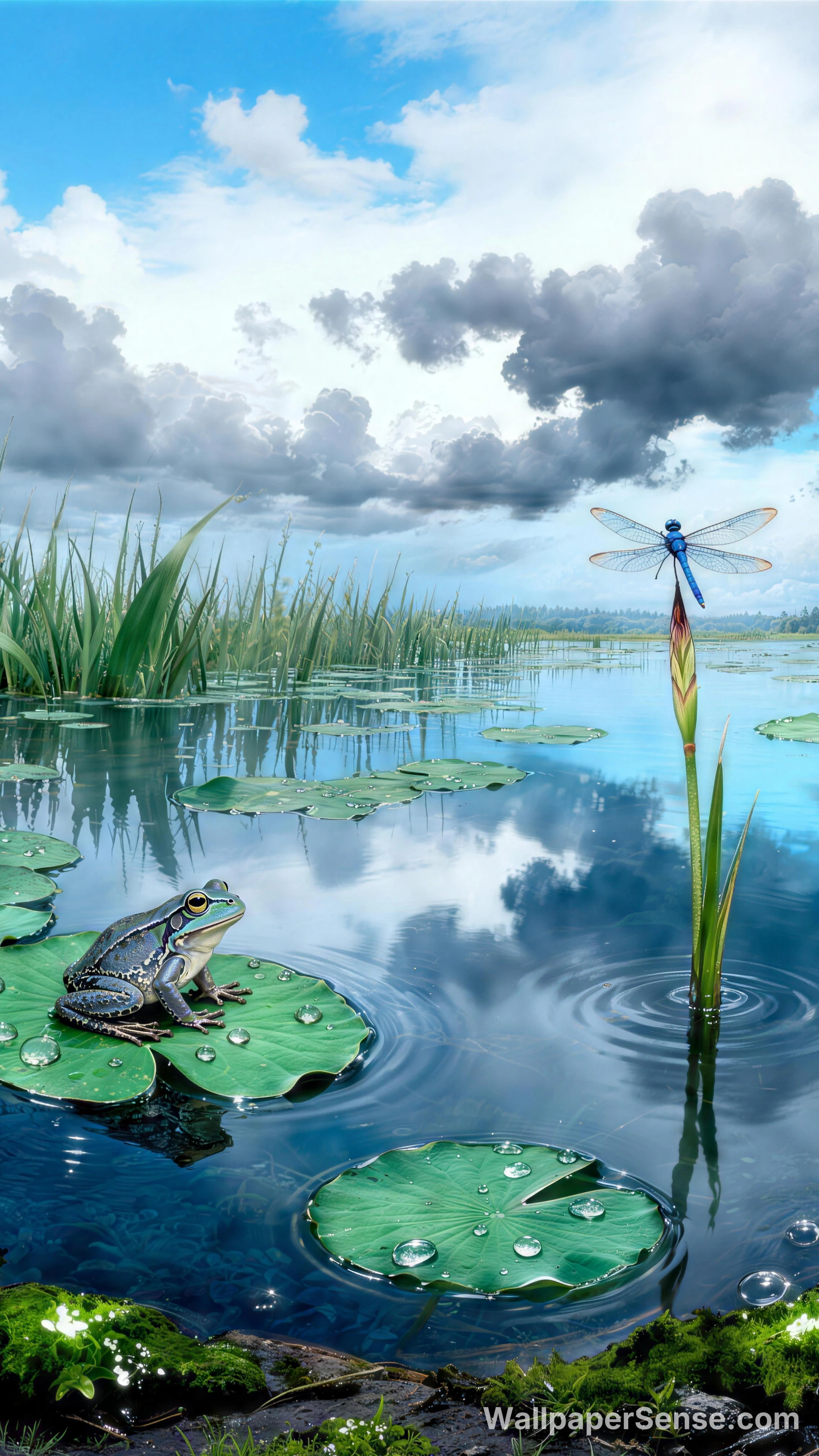 Orientalstil Lotusdam med frosk 8K bakgrunnsbilde - Premium wallpaper in 2987x5310 resolution