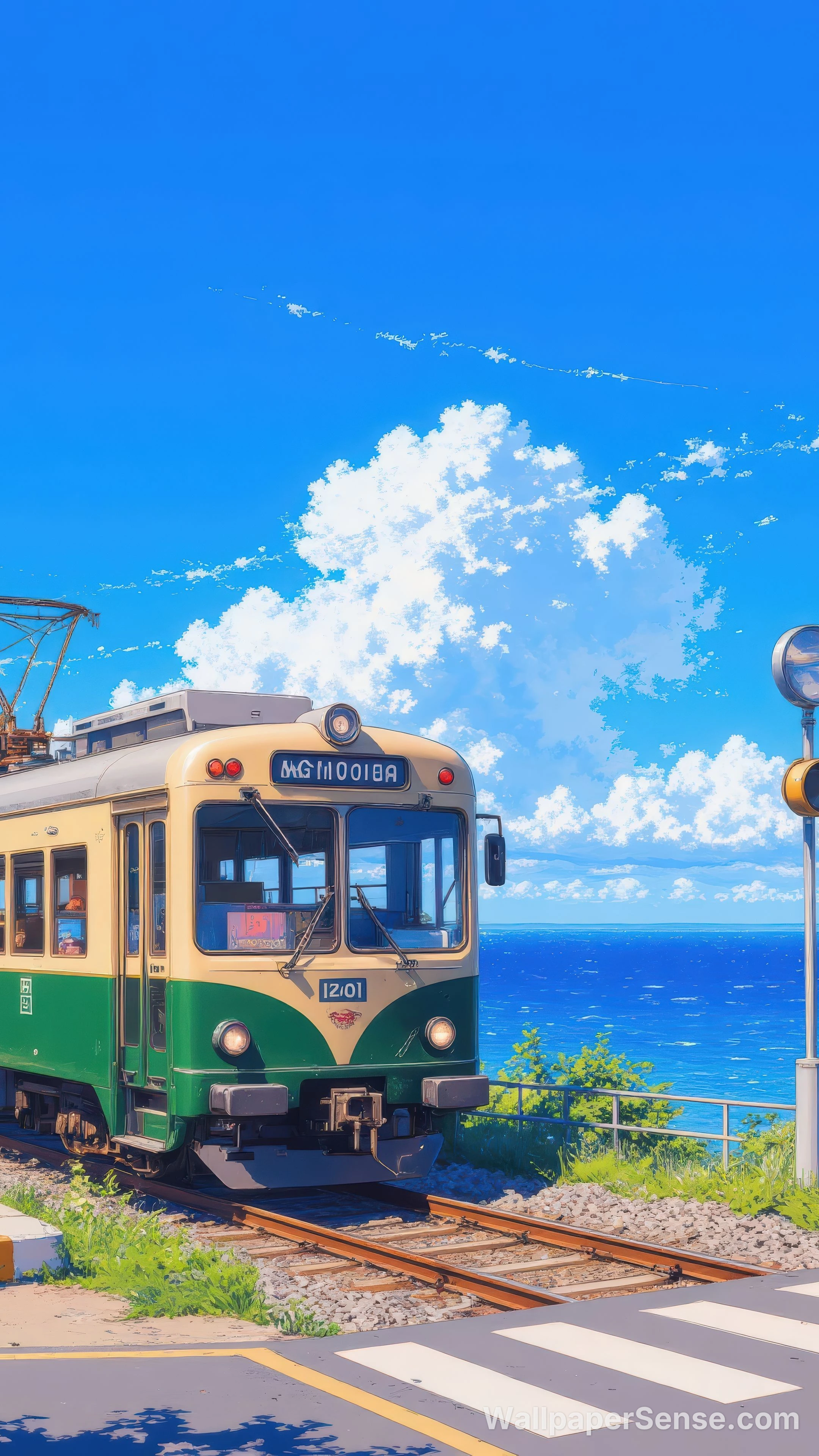 Anime pobřežní vlak 8K Ultra HD mobilní pozadí