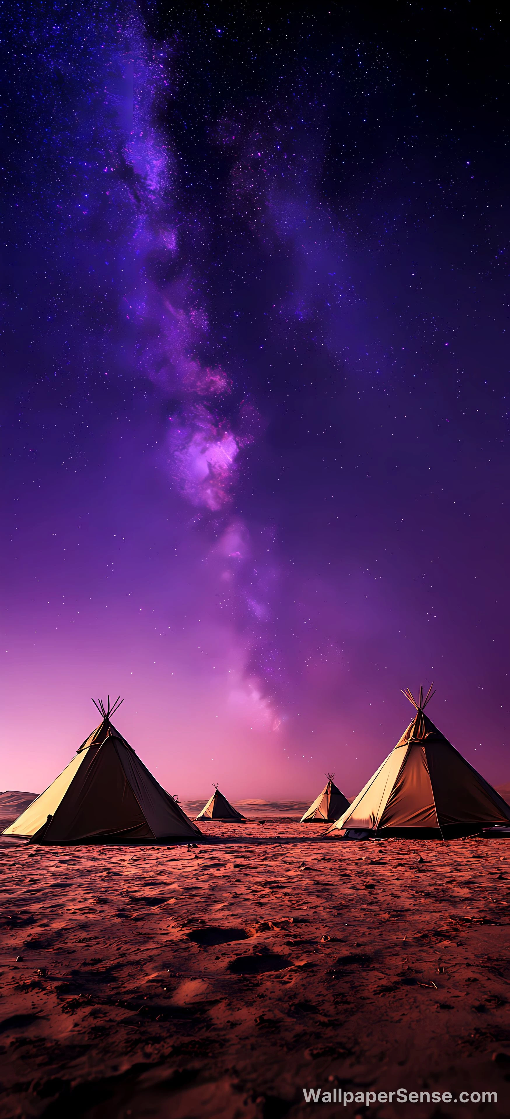 Woestijnnacht met tipi's 8K Ultra HD telefoon achtergrond - Free wallpaper in 2944x6464 resolution