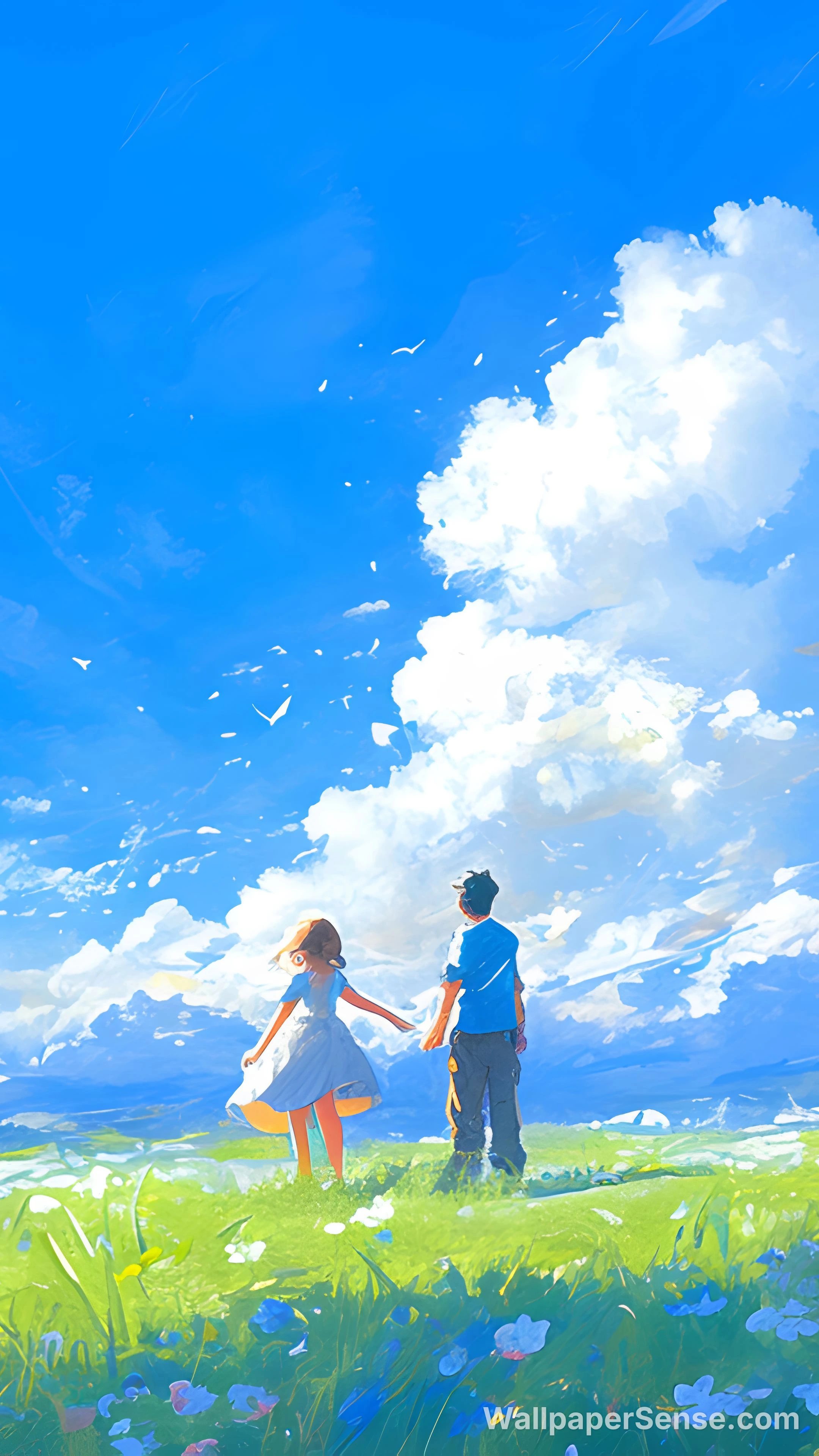 动漫情侣漫步花海 8K超高清手机壁纸 - Premium wallpaper in 4500x8000 resolution