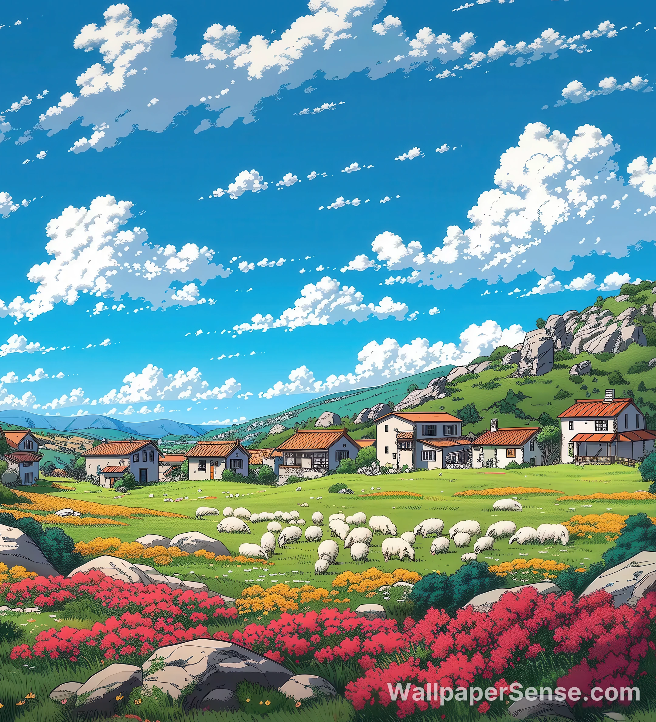 Anime Pastoral Village 8K Ultra HD Phone Wallpaper