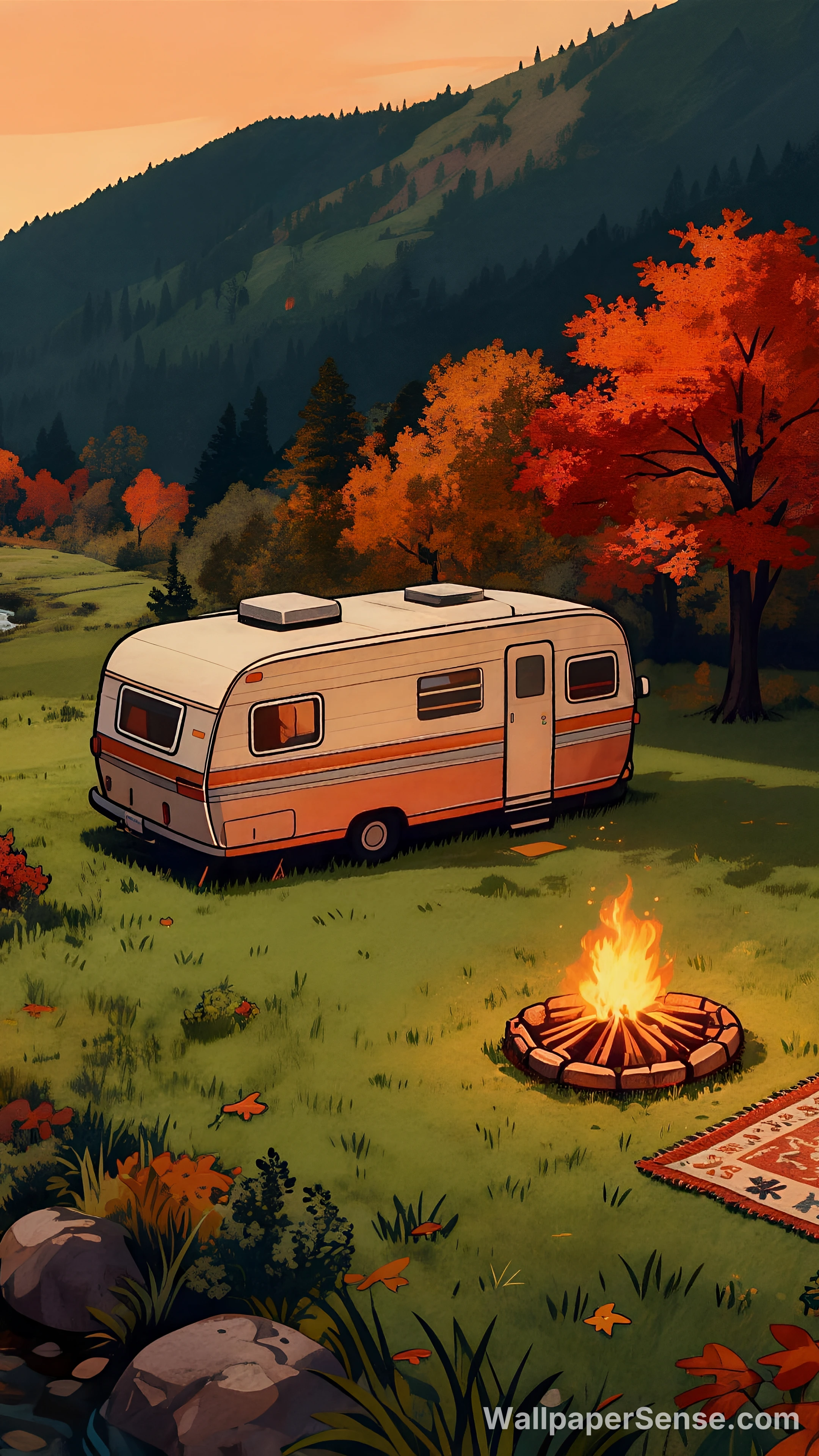 Autumn Campervan in Valley 4K Desktop Wallpaper