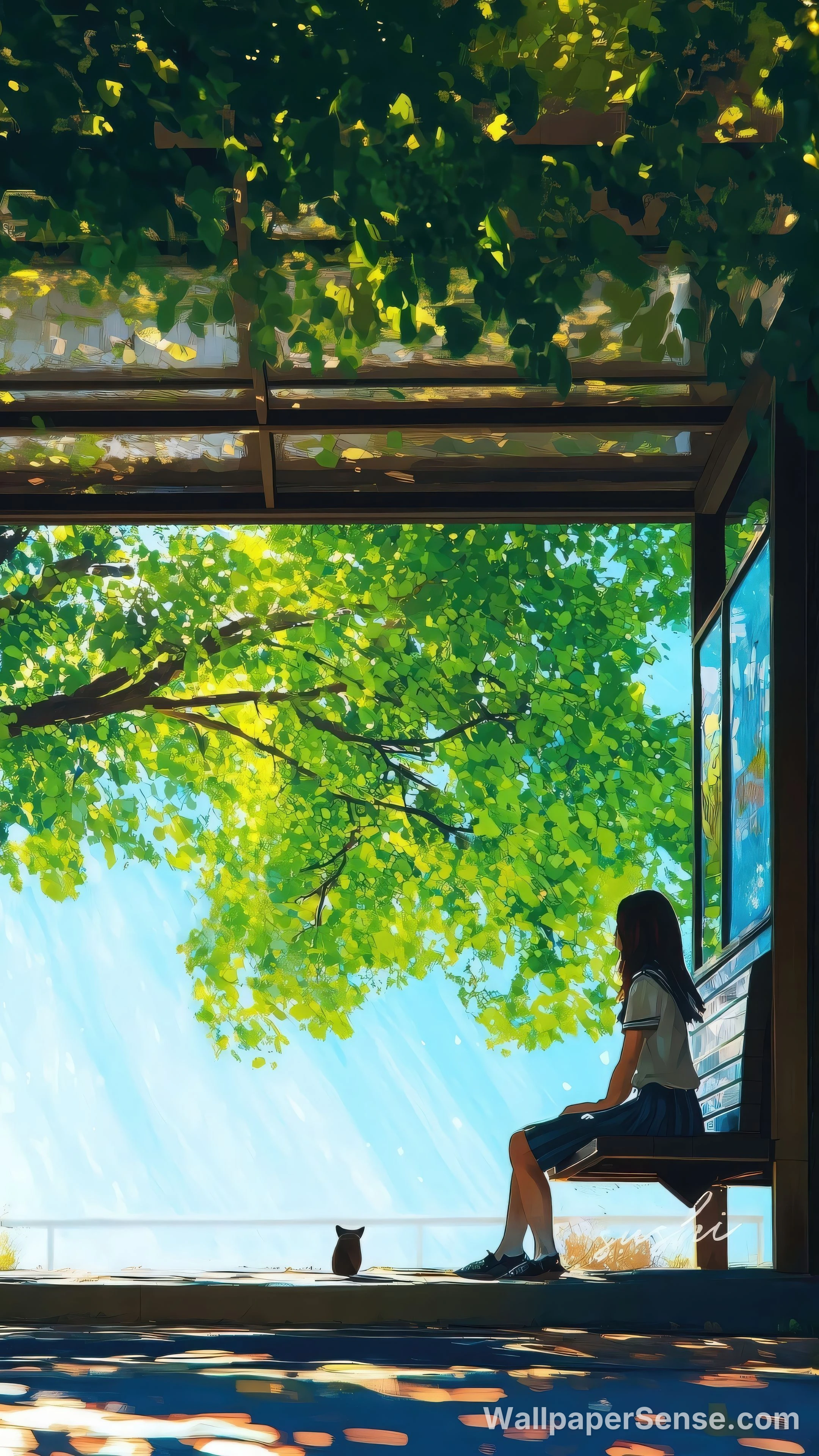 Japanilainen anime-tyttö puun alla 8K Ultra HD -pohjapinta - Premium wallpaper in 4860x8640 resolution