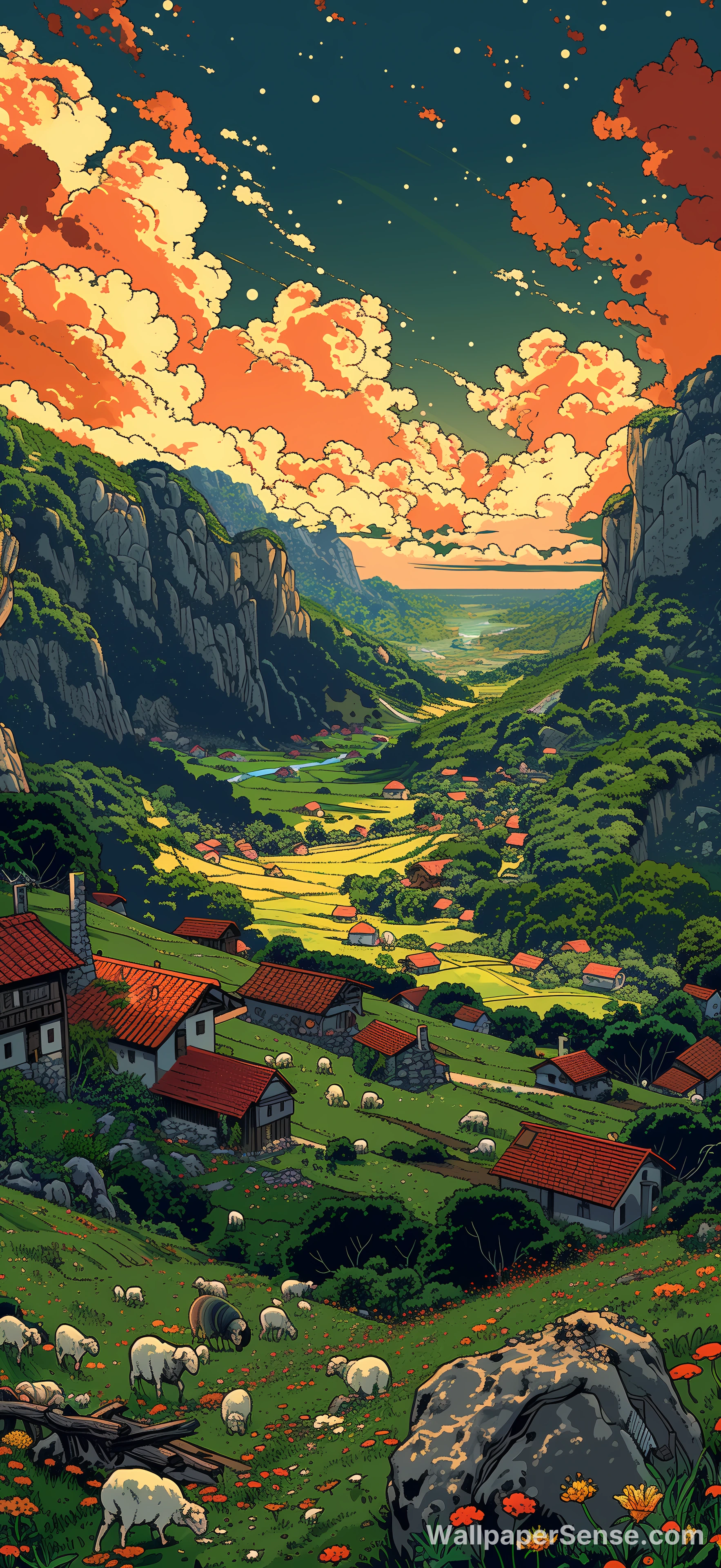 Studio Ghibli dal dorp 8K Ultra HD telefoon achtergrond
