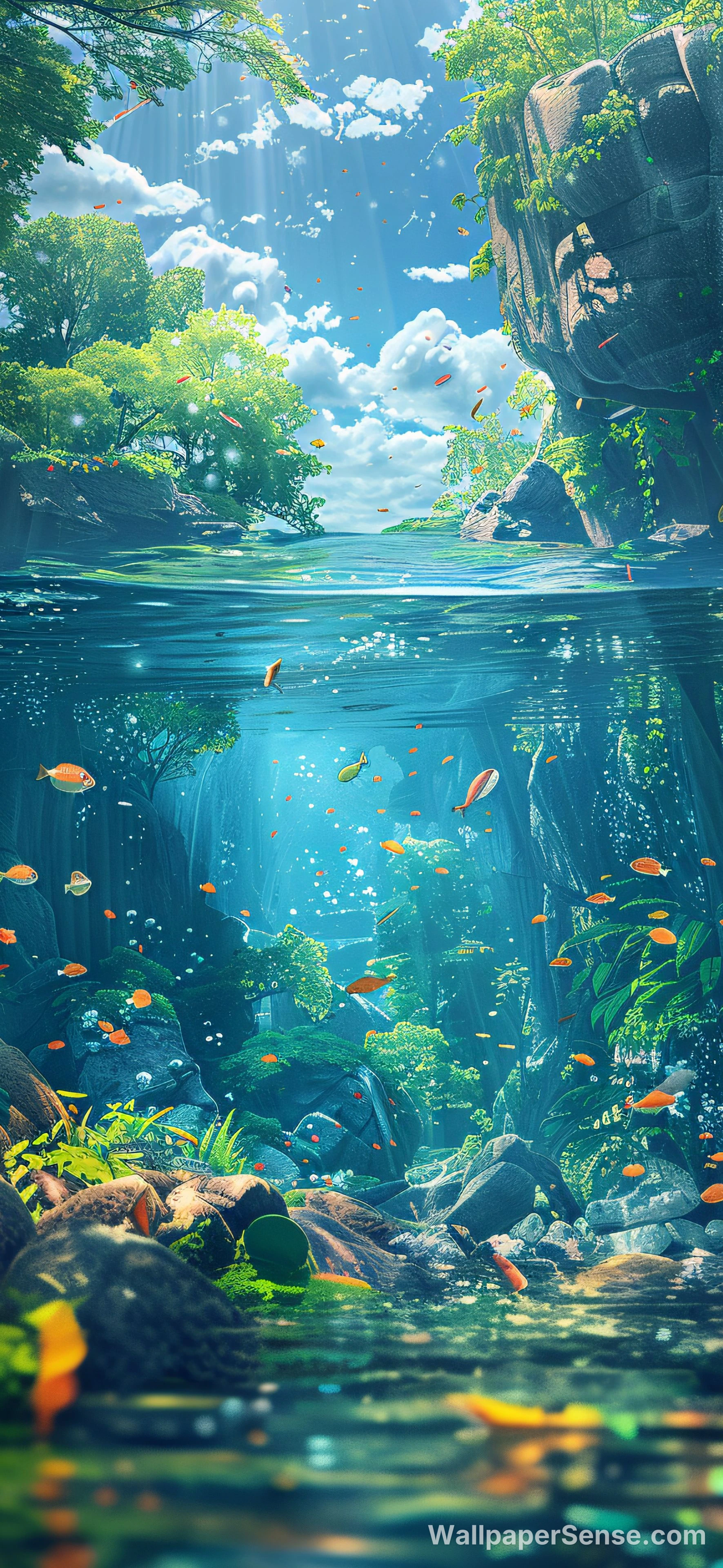 Oriental Art Underwater River 8K Ultra HD Phone Wallpaper