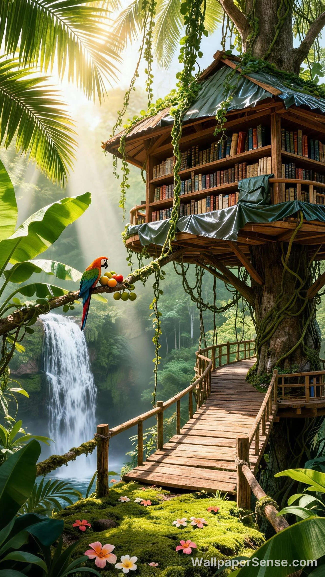 Casa del Árbol en la Selva Tropical 4K para Escritorio - Premium wallpaper in 1302x2313 resolution