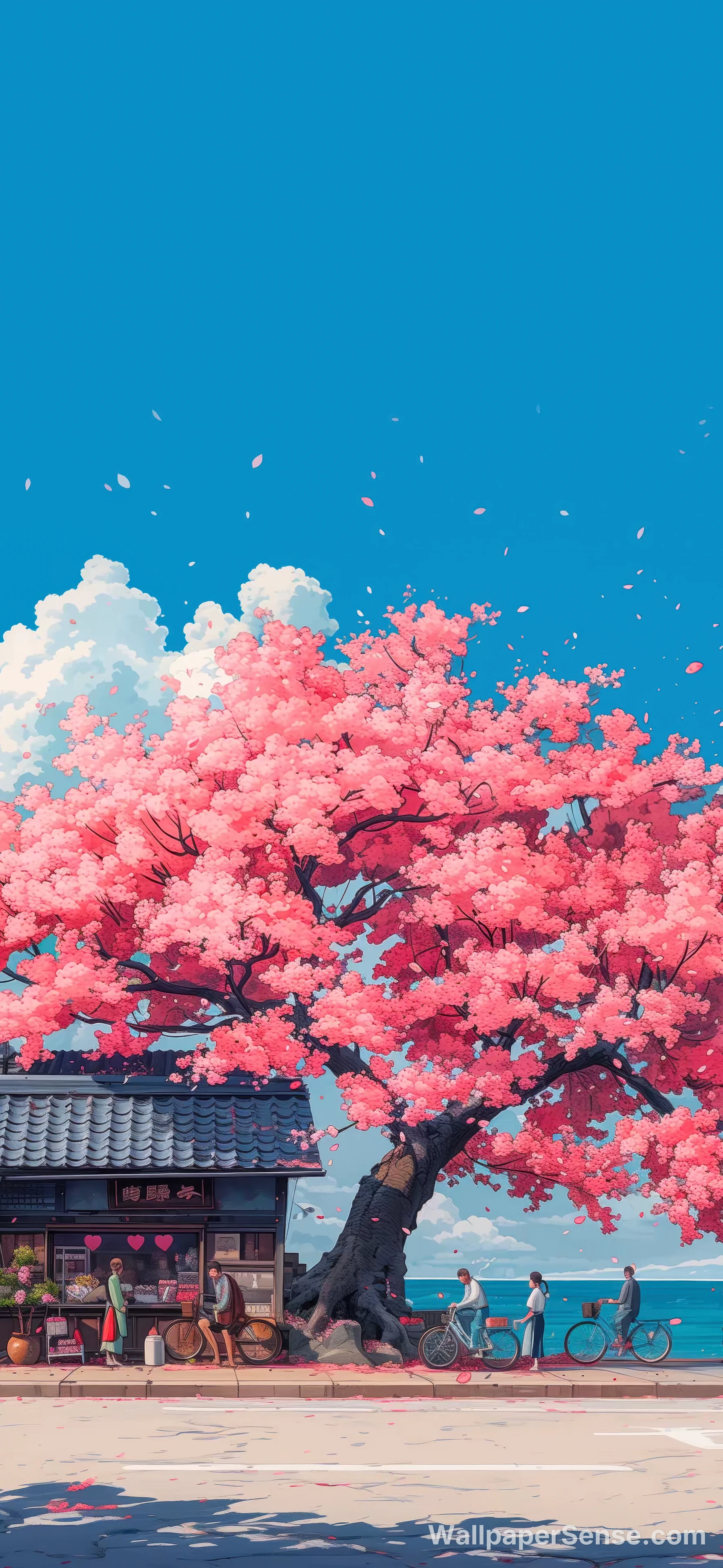 Japonský strom červených květů 8K Ultra HD mobilní pozadí