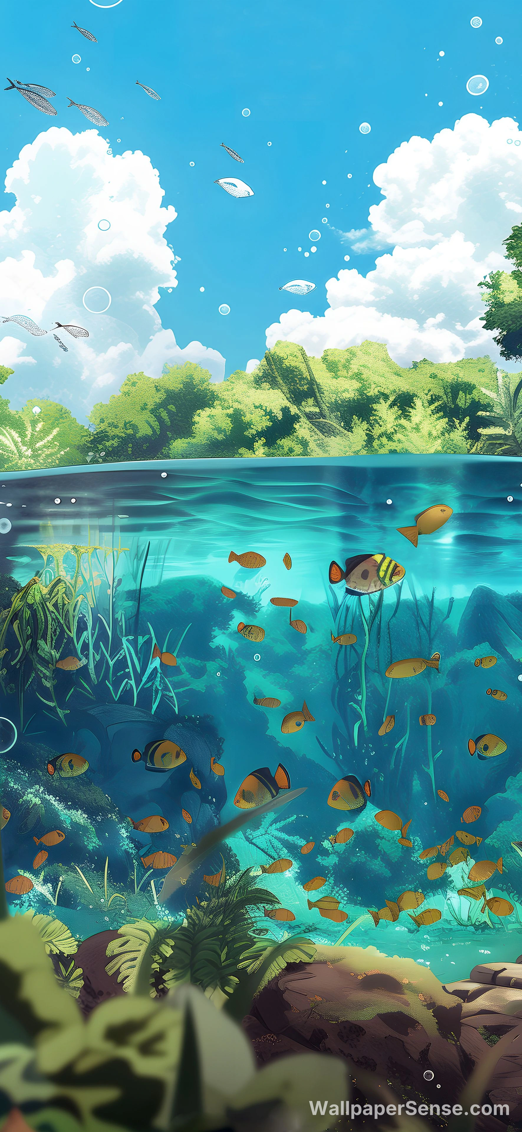 Fondo de pantalla 8K Ultra HD estilo anime con río subacuático