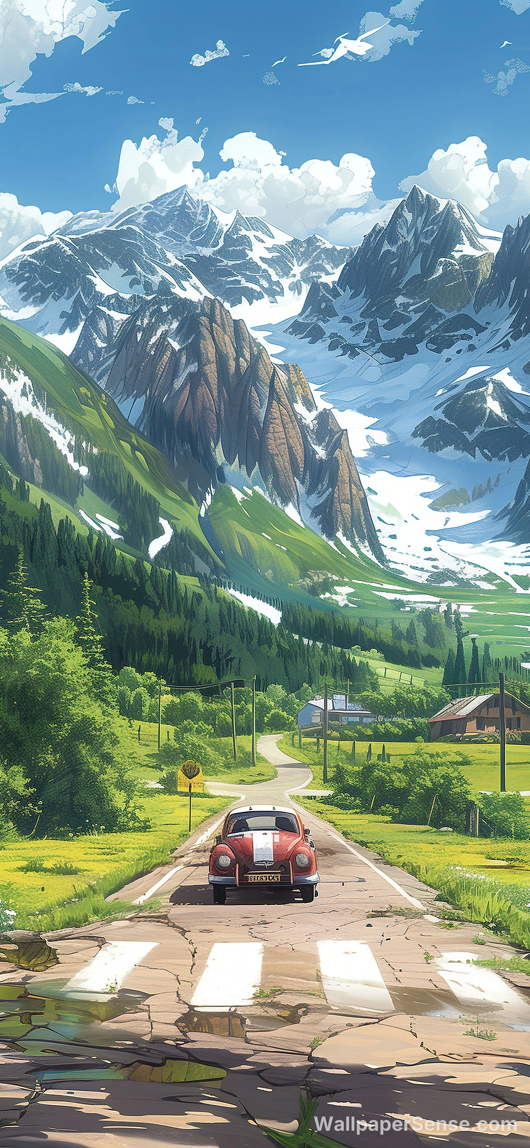 Anime Alpenweg 8K Ultra HD Mobiel Achtergrond