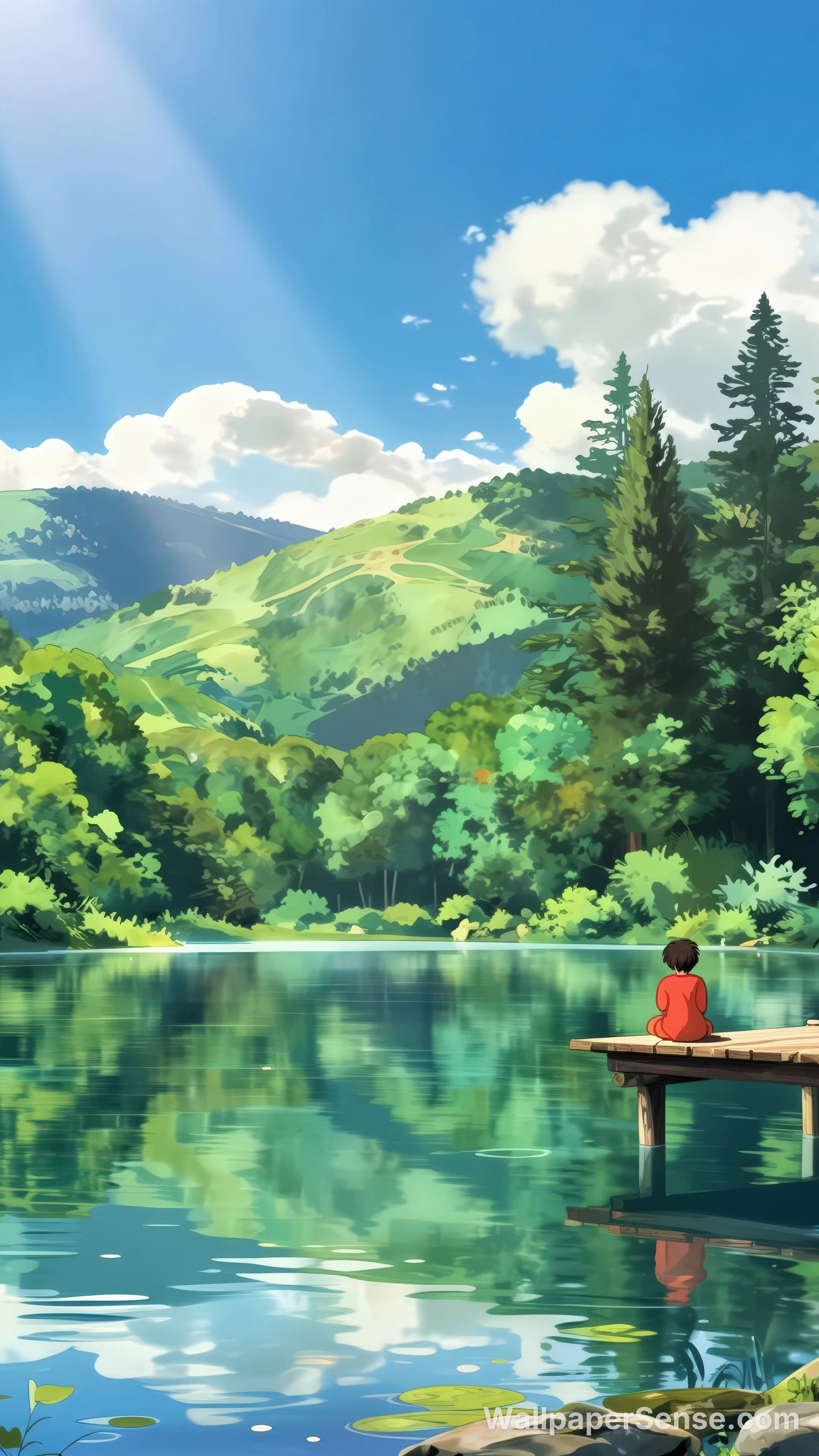 Papel de Parede 8K Ultra HD em Estilo Anime Japonês com Vista do Lago - Premium wallpaper in 2511x4464 resolution
