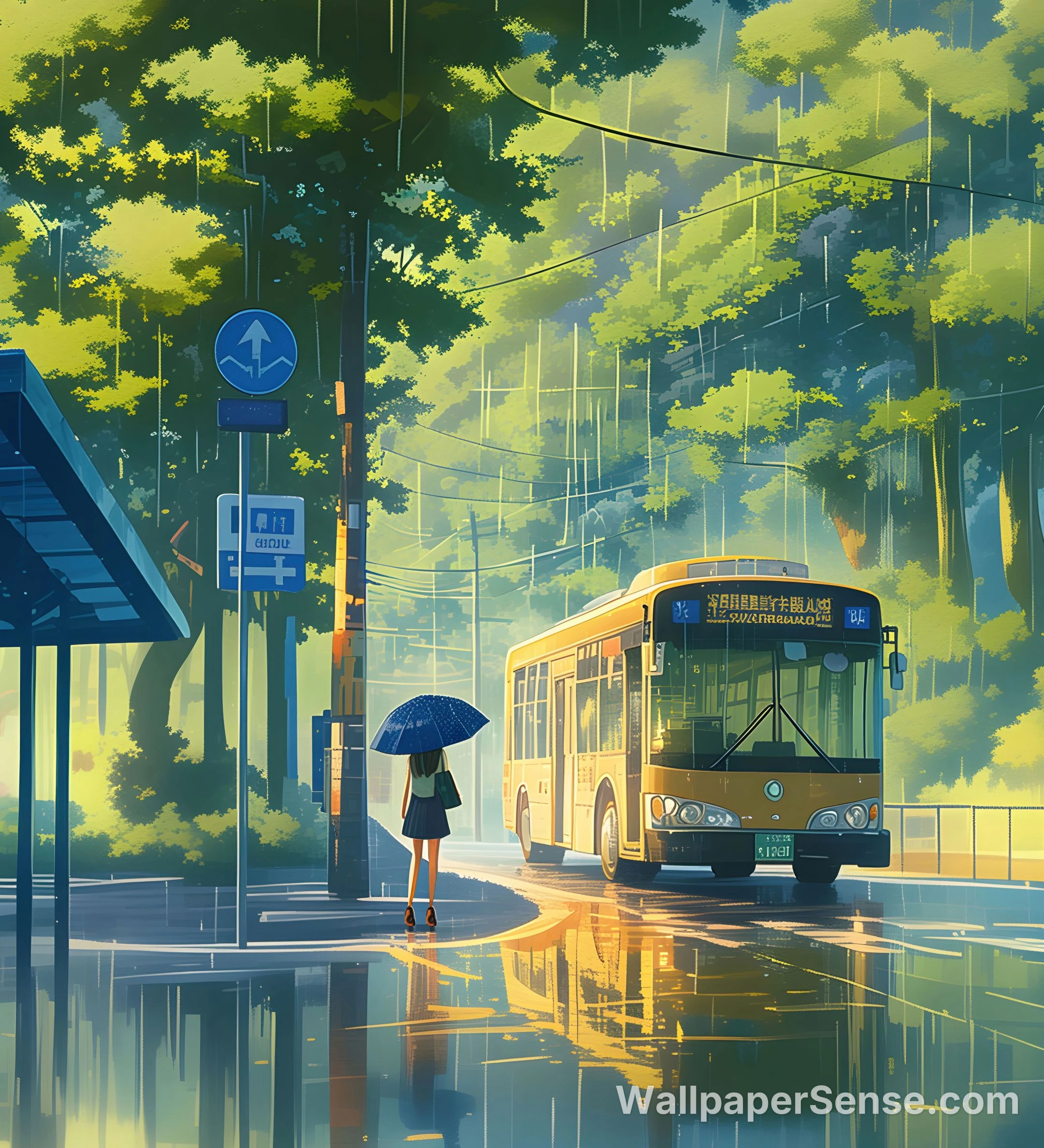 Japanse animatie regenstraat 8K Ultra HD telefoon achtergrond