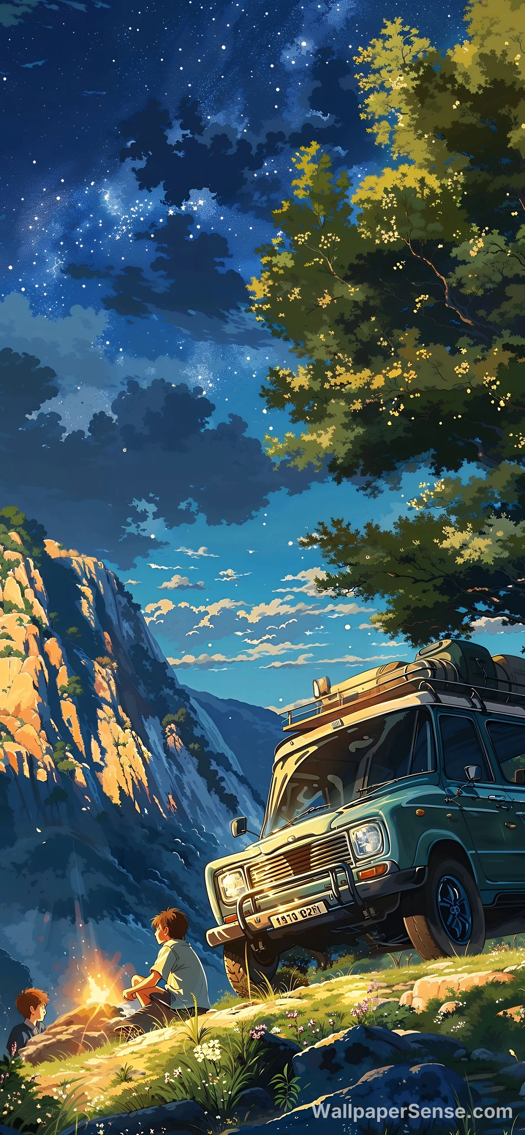 Anime Bergenkampvuur Nacht 8K Ultra HD Telefoon Wallpaper Pakket - Anime Berghuttenkampvuur nacht 8K Ultra HD Telefoonachtergrond