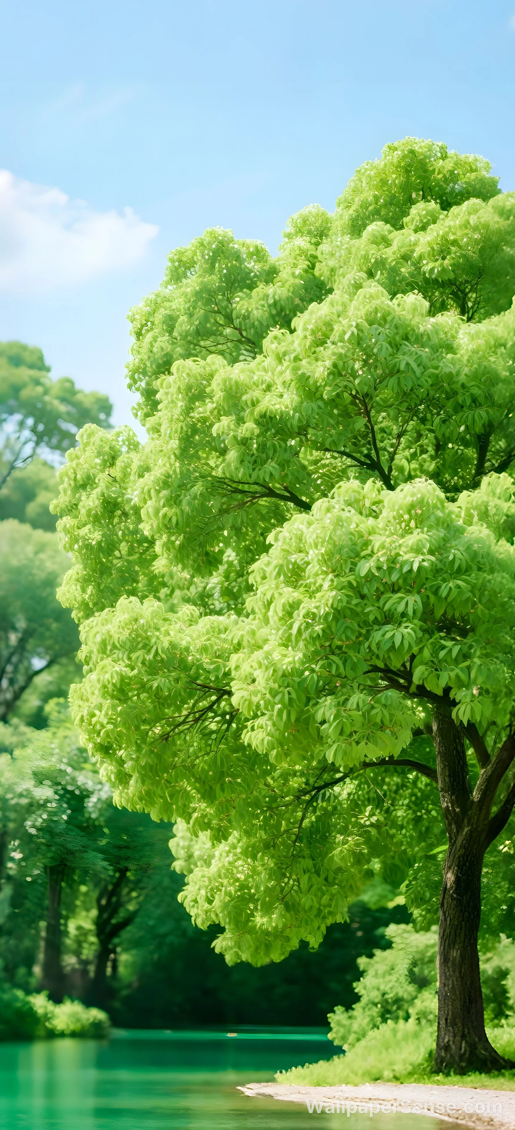 湖畔日式绿树 8K超高清手机壁纸 - Free wallpaper in 2944x6464 resolution
