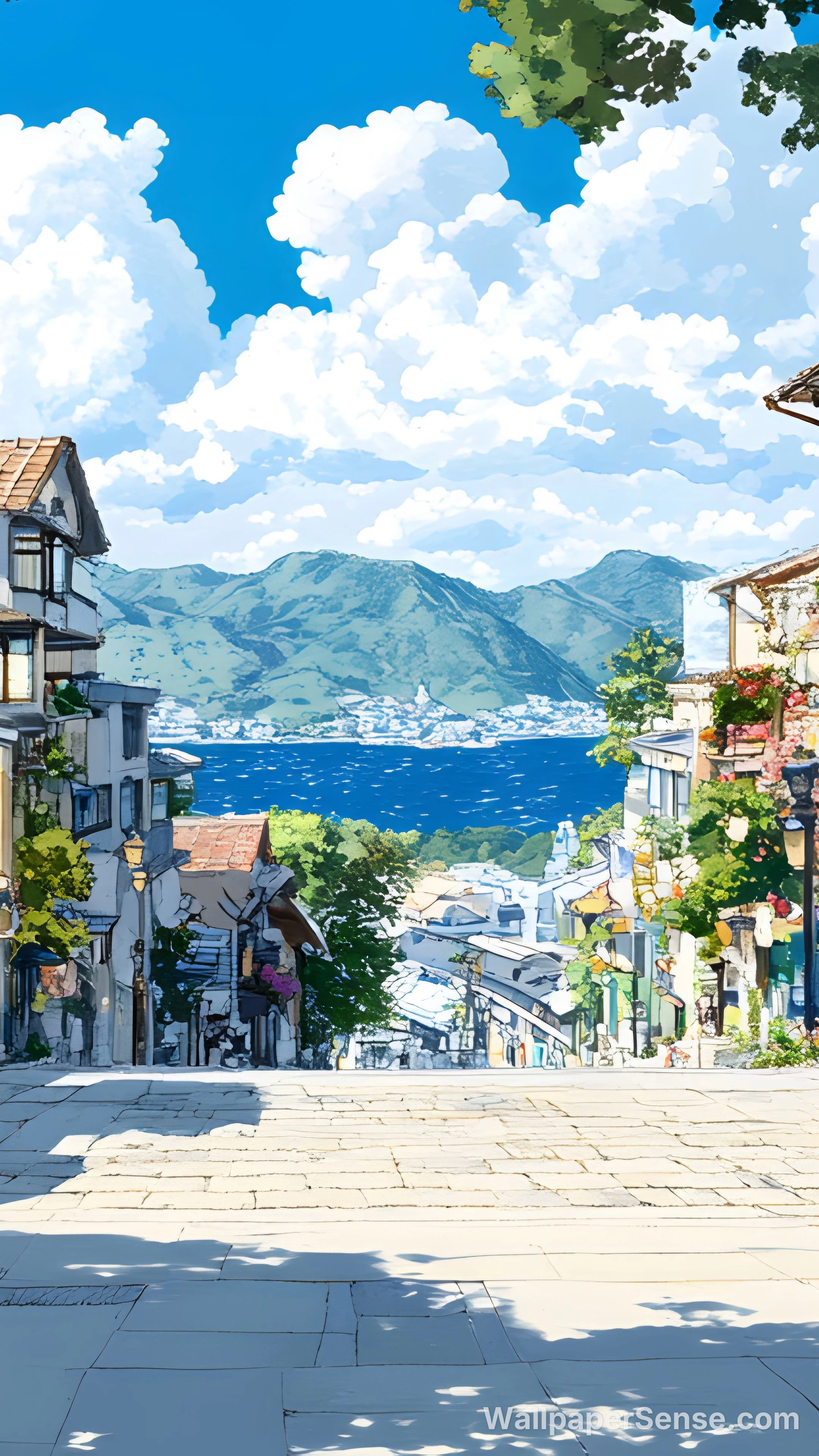 Japonské pobřežní město 8K Ultra HD mobilní pozadí