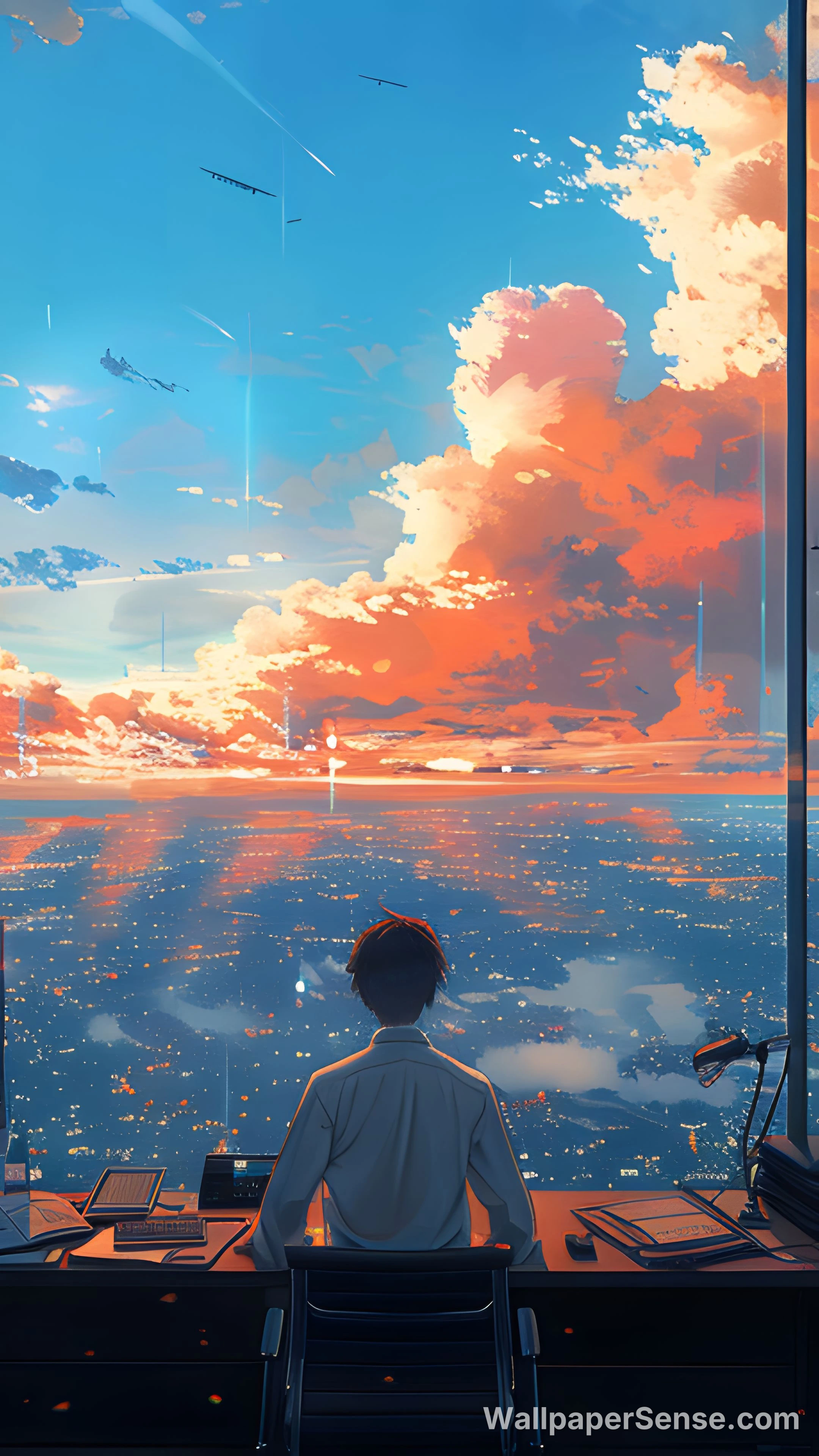 Puesta de sol en la ciudad anime 8K Ultra HD Wallpaper para móvil