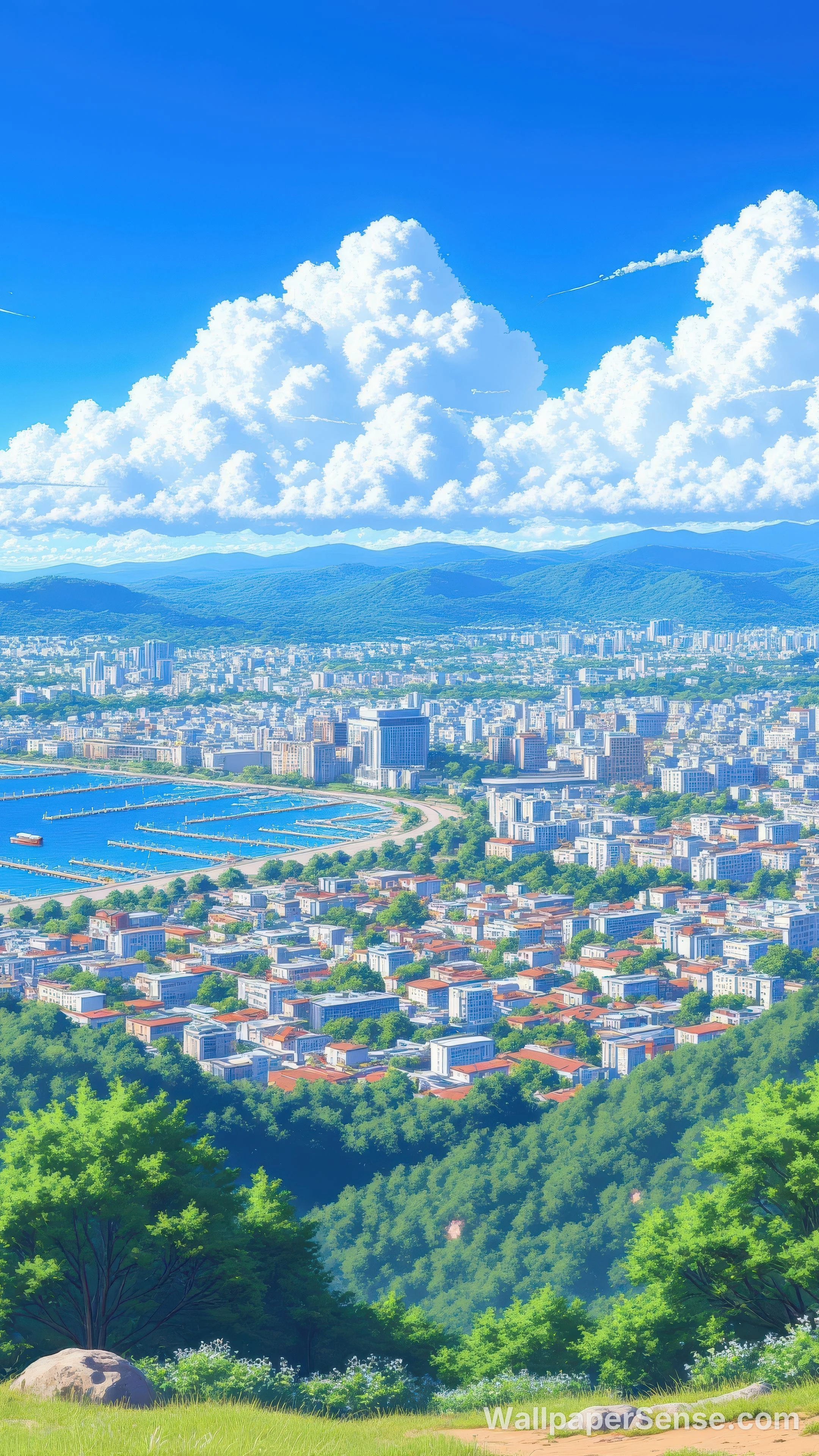 动漫城市山景 8K超高清手机壁纸 - Premium wallpaper in 2866x5094 resolution
