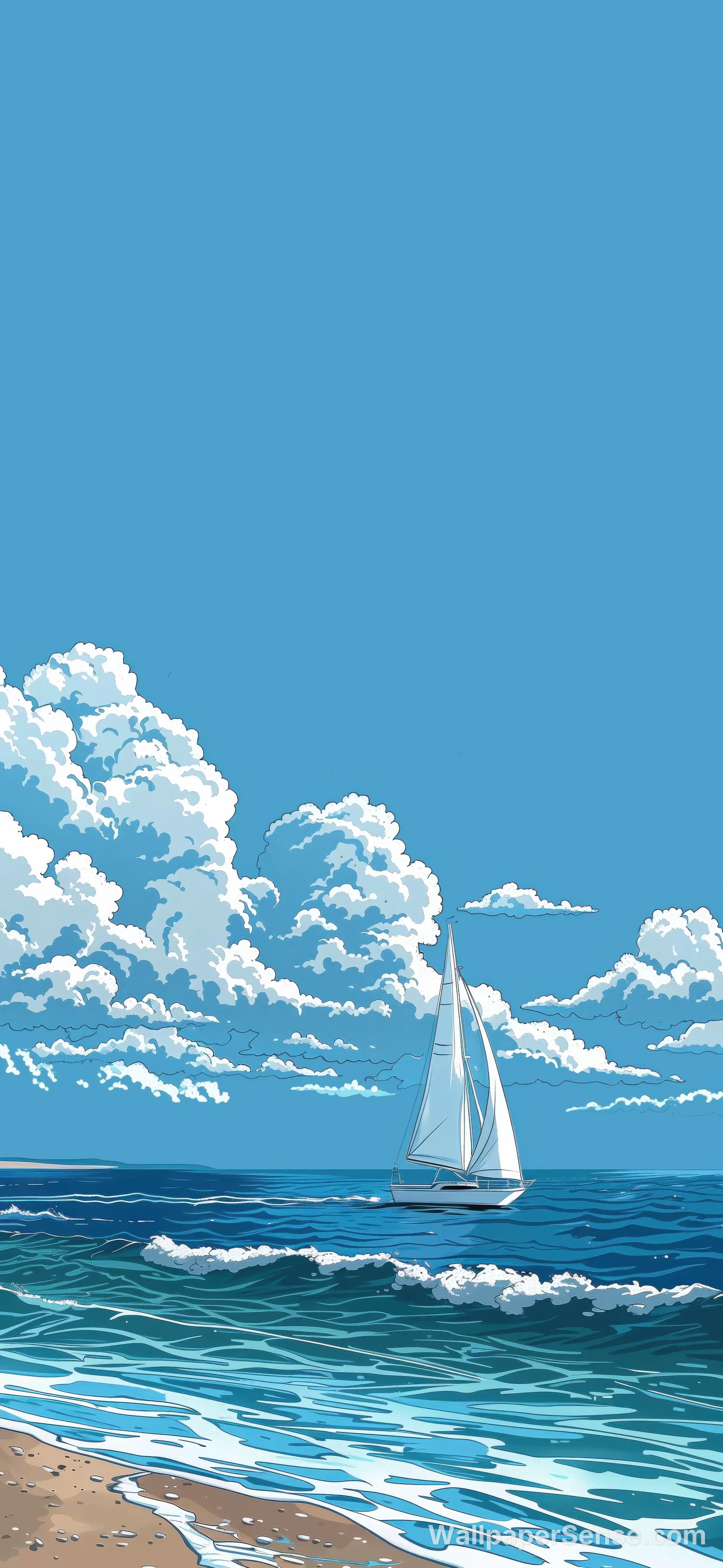 Anime-Stil Segelboot Ozean 8K Ultra-HD Handy-Hintergrund