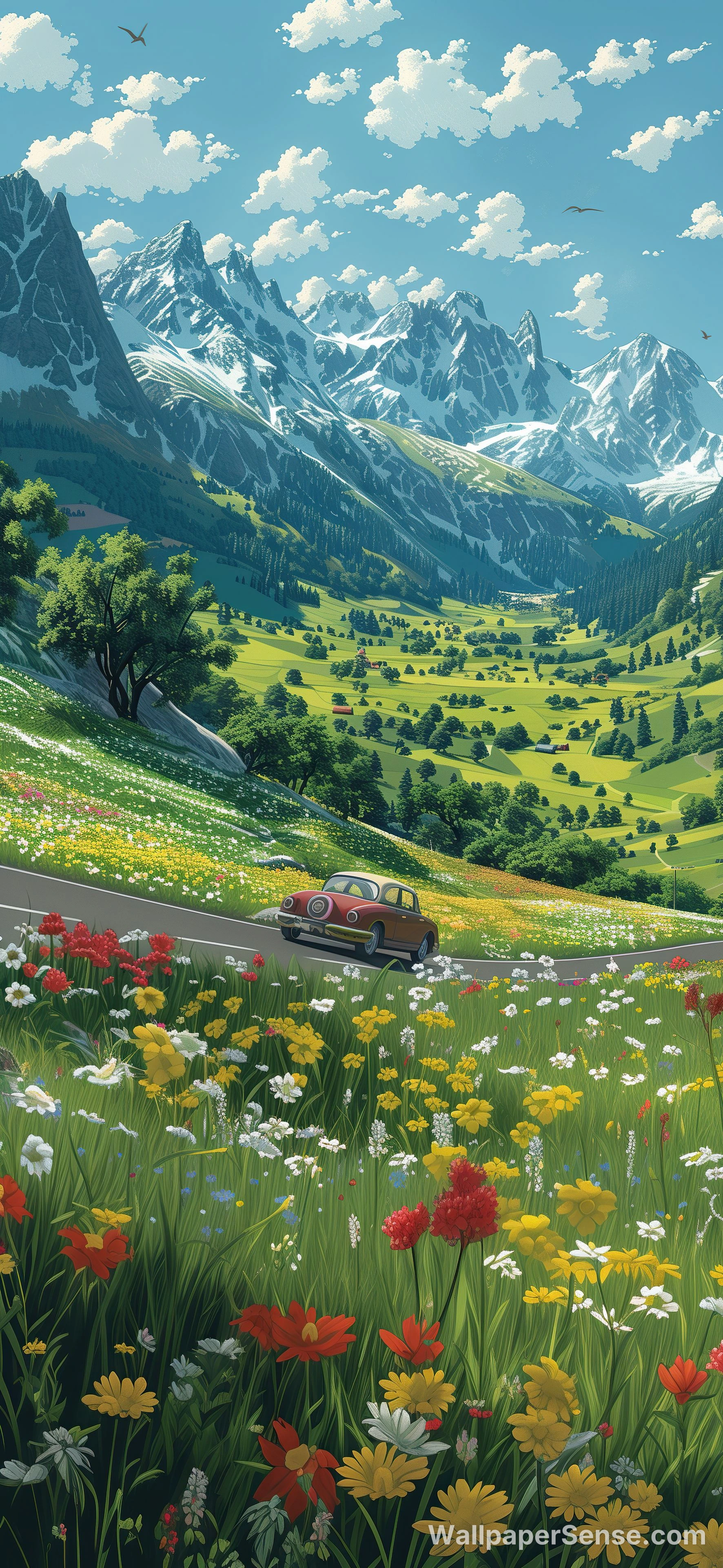 Anime Alpense Vallei Bloemen 8K Ultra HD Telefoonachtergrond
