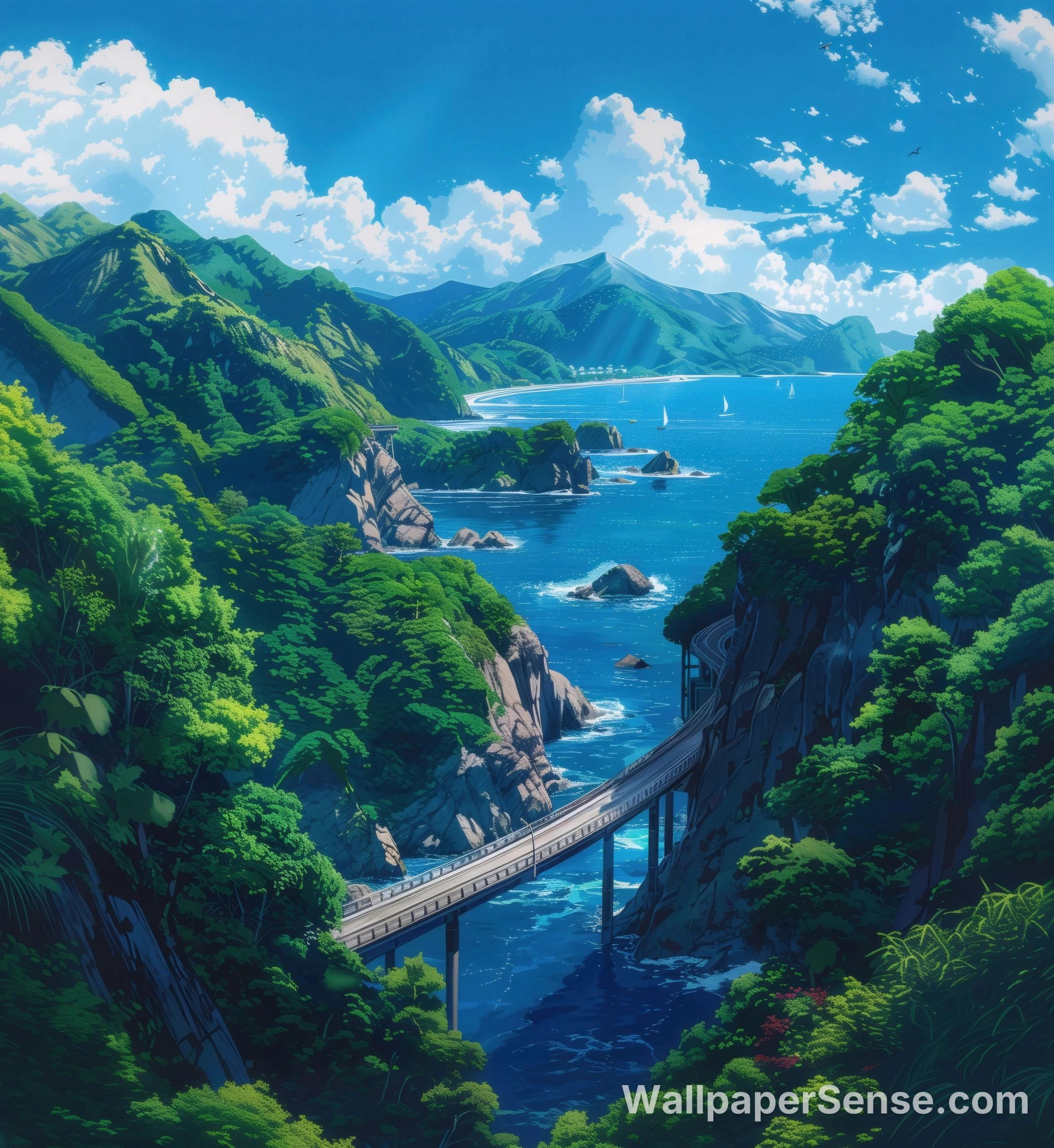 Japanese Coastal Bridge 8K Ultra HD Phone Wallpaper
