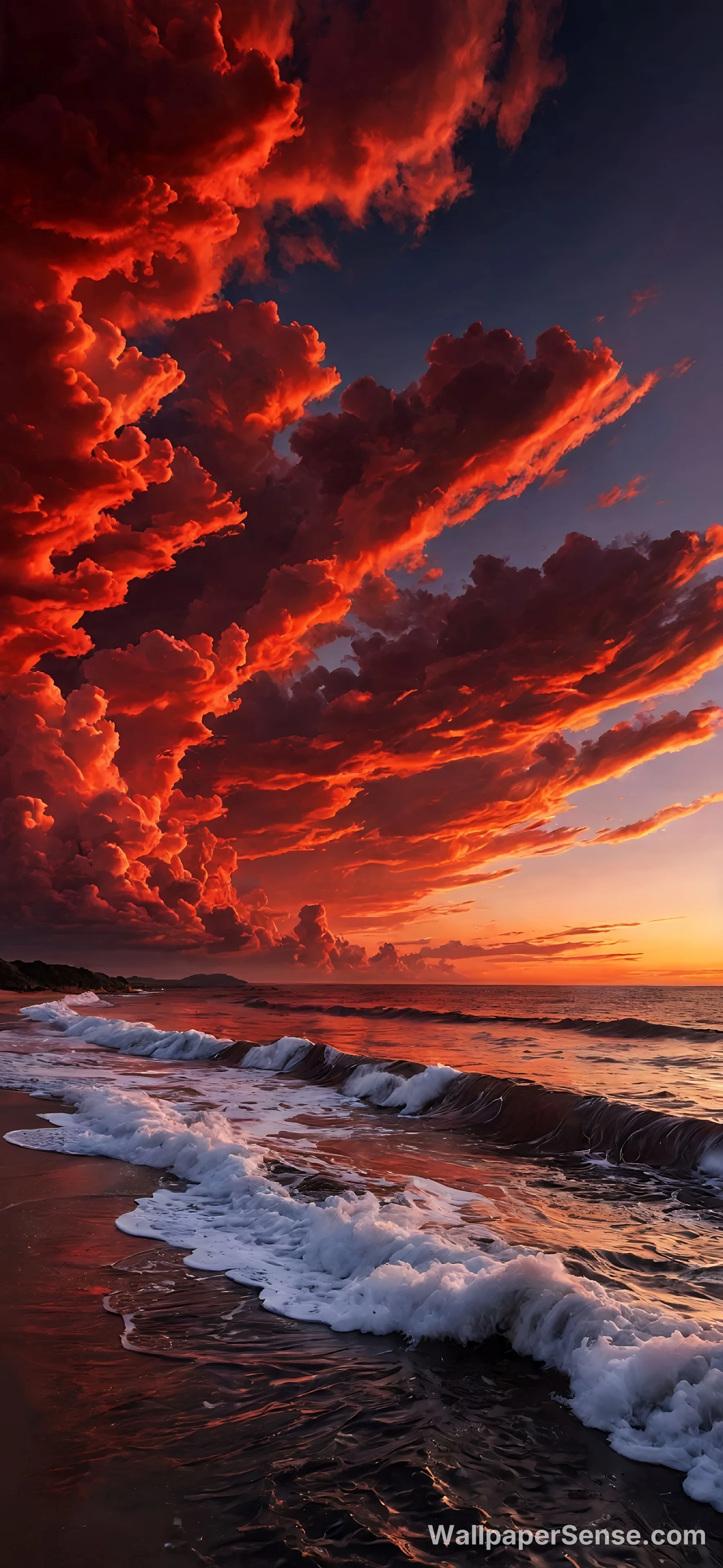 Feuriger Sonnenuntergang Ozeanwellen 8K Ultra-HD Handy-Tapete