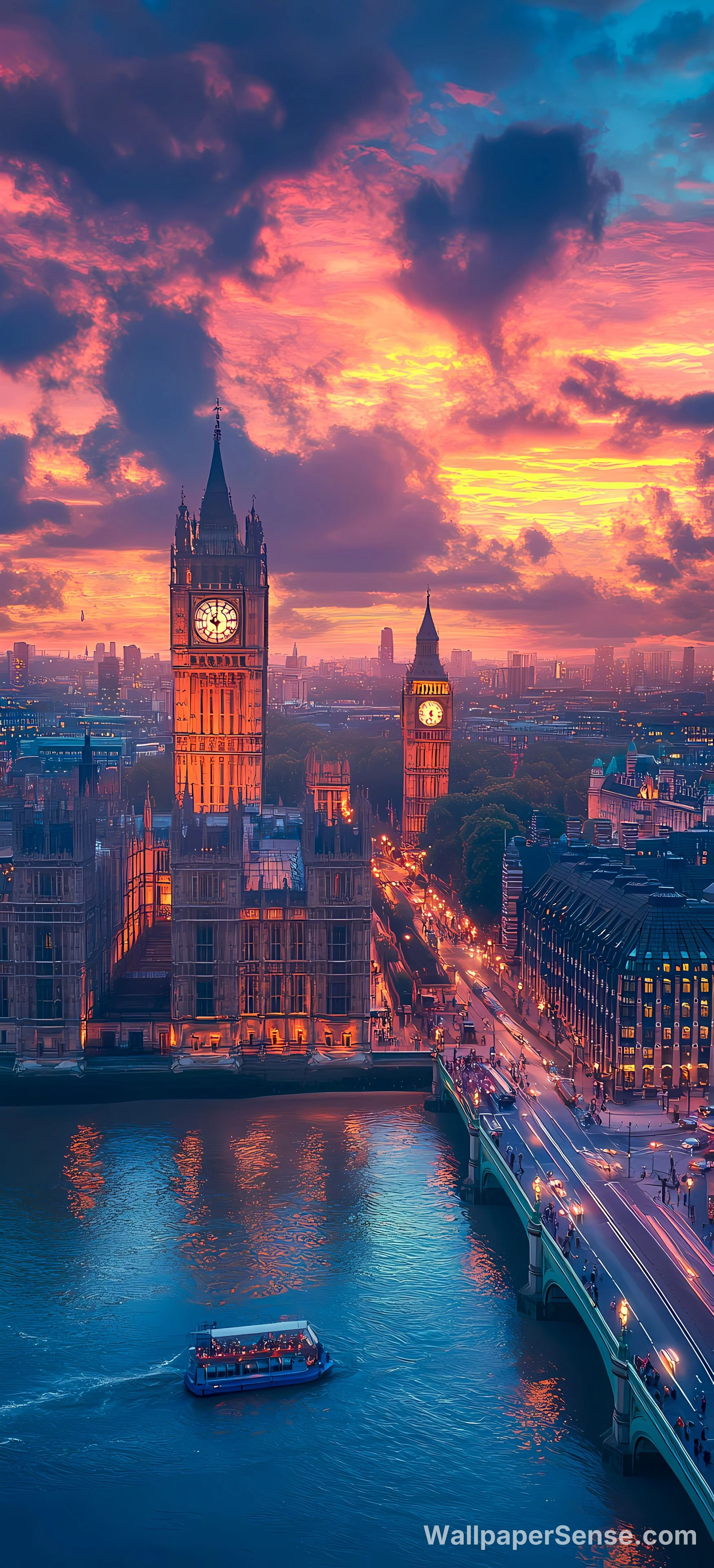 Londýnský Big Ben při západu slunce 8K ultra HD mobilní pozadí - Free wallpaper in 2944x6464 resolution
