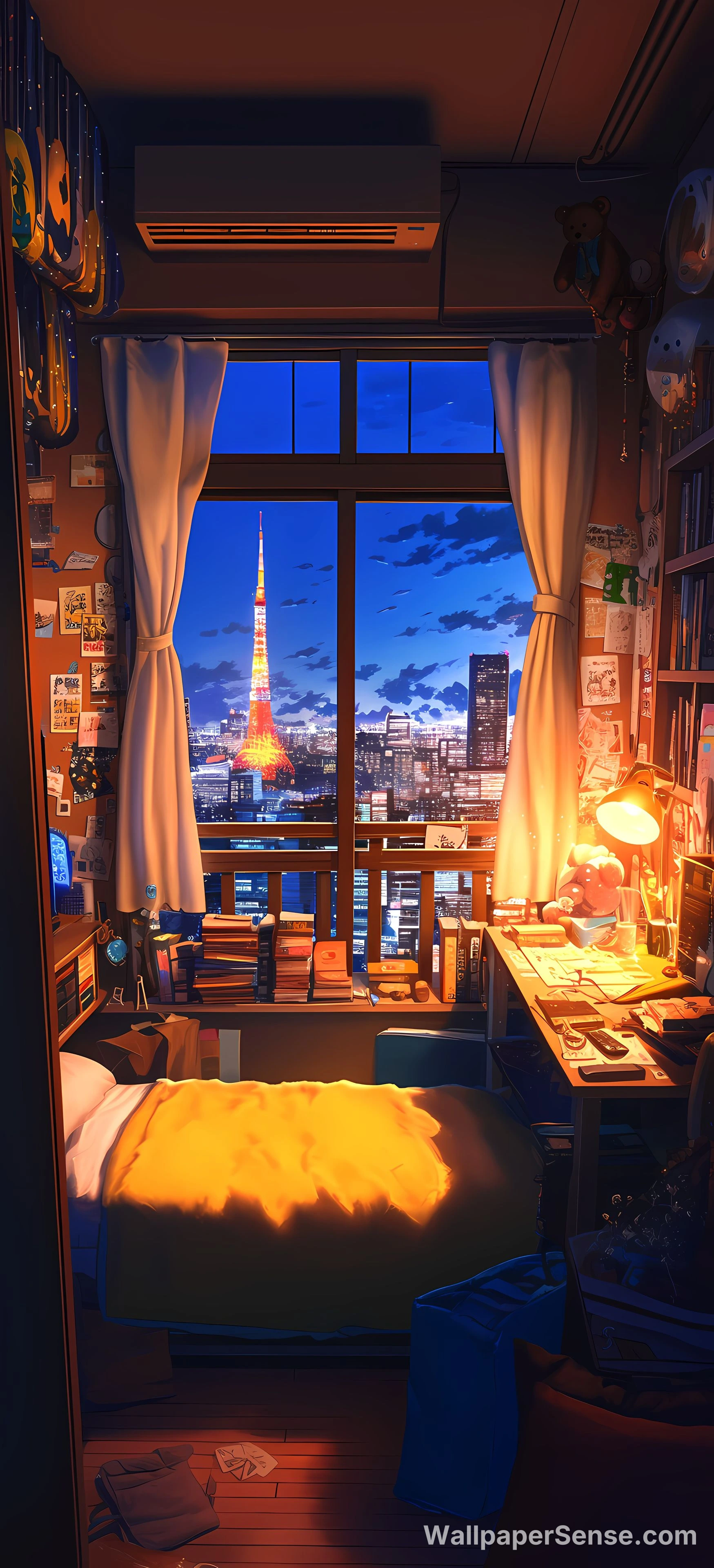 Paysage urbain japonais d'anime nocturne 8K Ultra HD pour téléphone