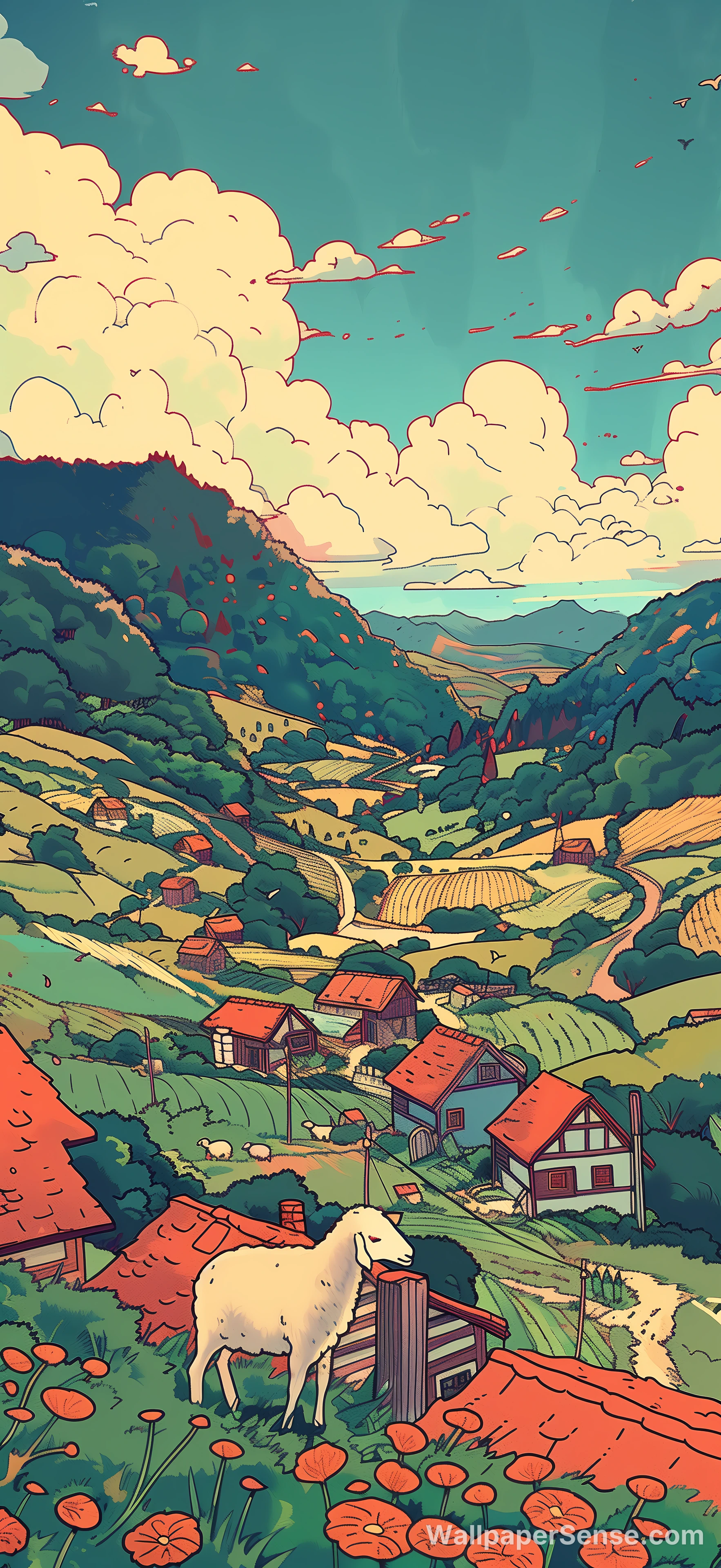 Illustratie Alpense dorp 8K Ultra HD telefoon achtergrond