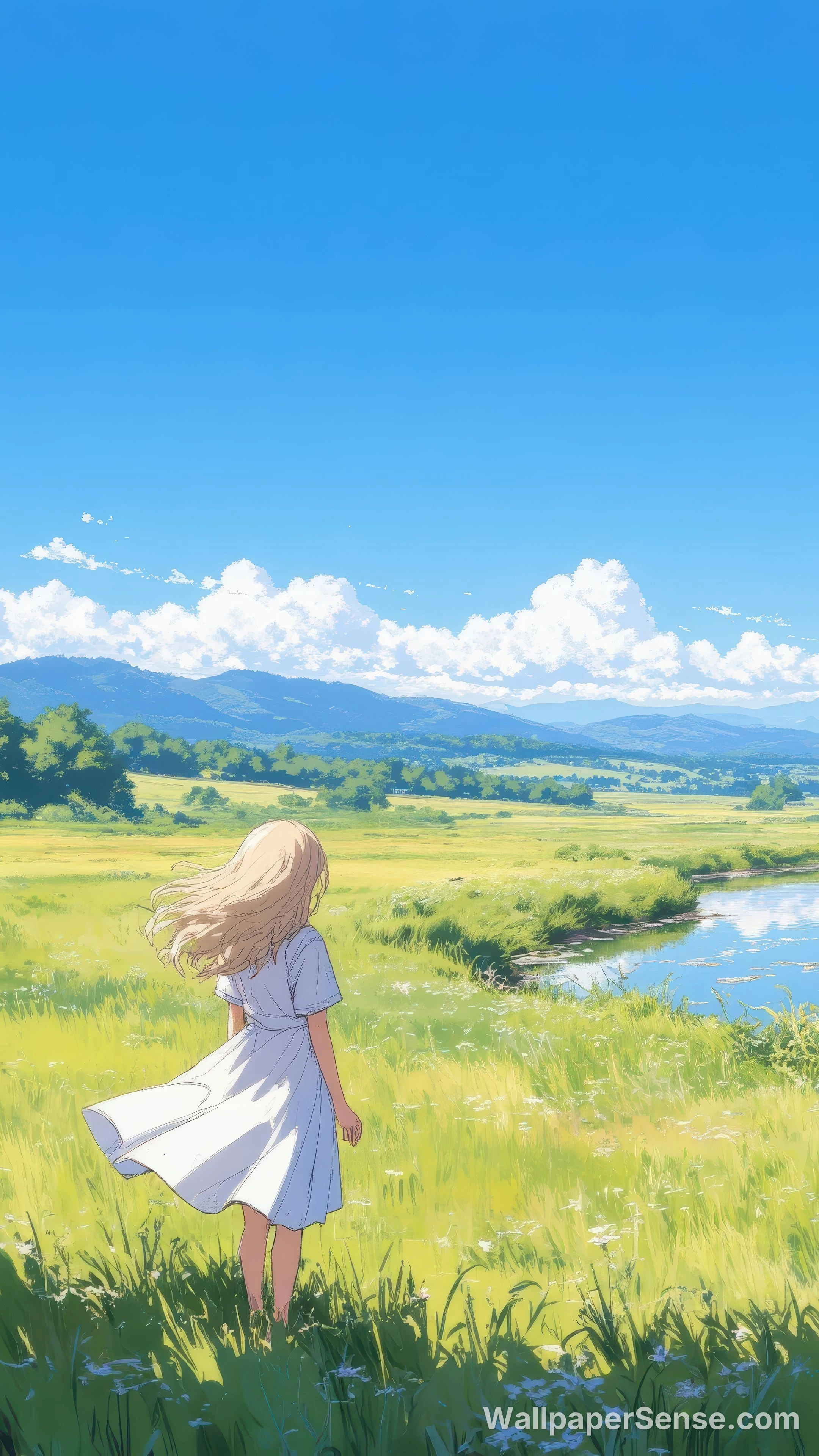 动漫女孩在草地 8K 超高清手机壁纸 - Premium wallpaper in 2880x5120 resolution